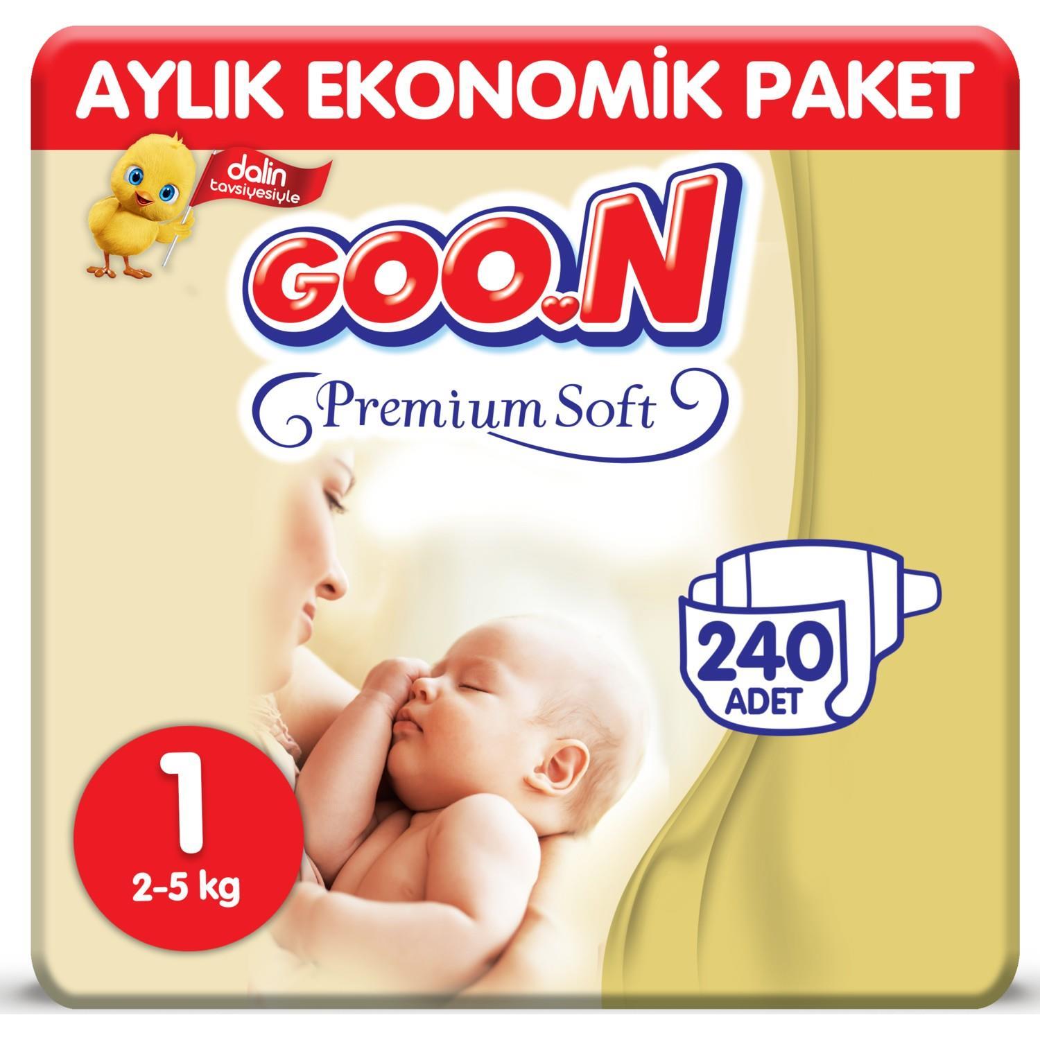 Goon Premium Soft Bebek Bezi 1 Beden Jumbo 240 Adet Aylık Fırsat Paketi