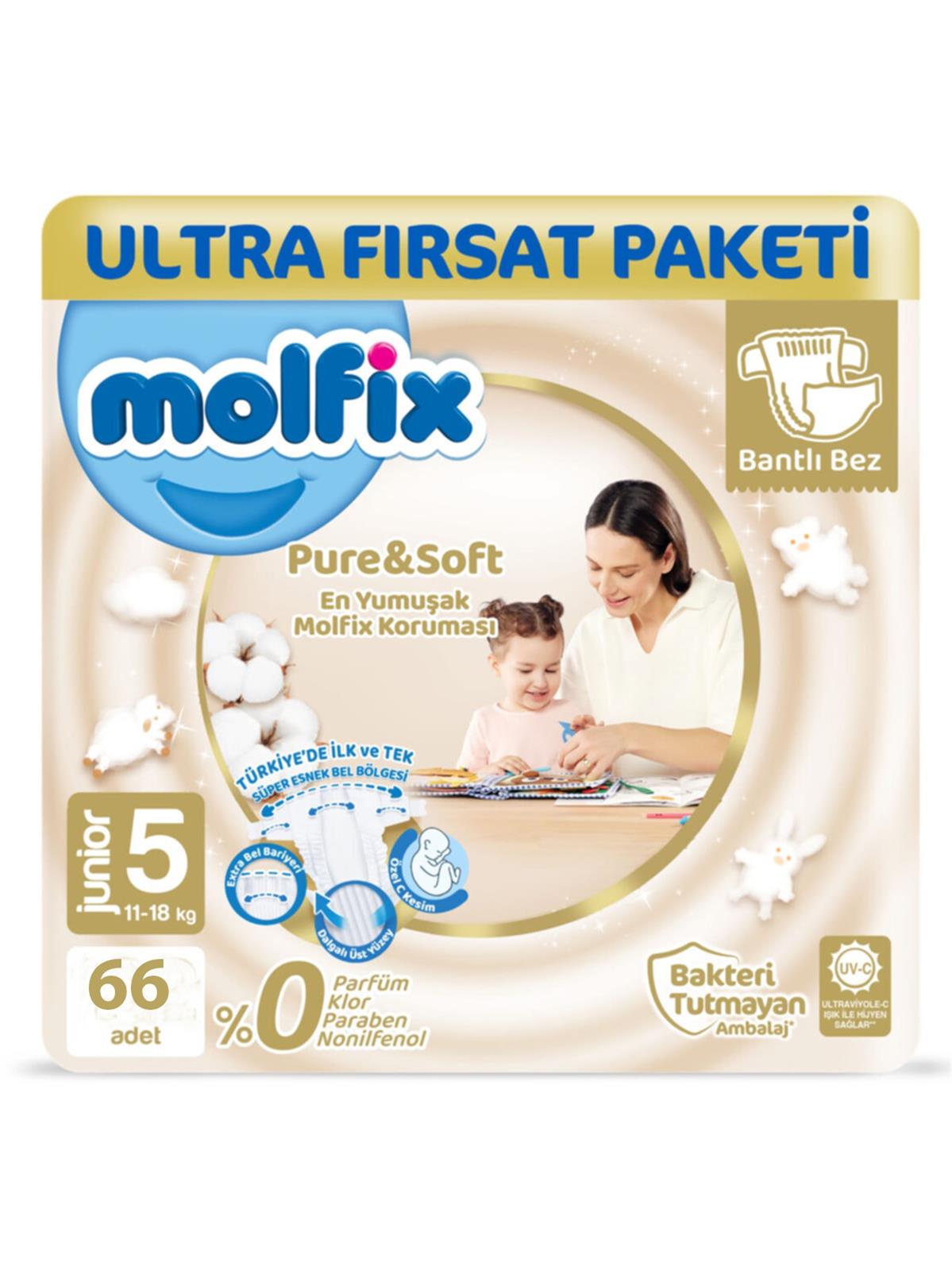 Molfix Pure&Soft Bebek Bezi Junior 5 Beden 66 Adet Ultra Avantaj Paketi
