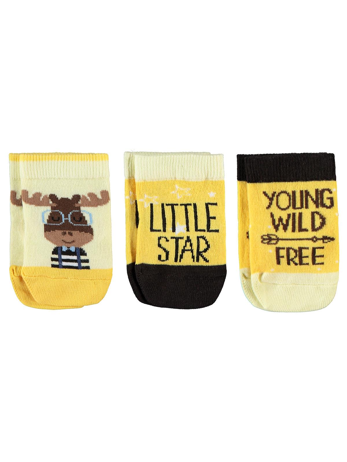 Civil Baby Erkek Bebek 3'lü Çorap Set 0-12 Ay Sarı