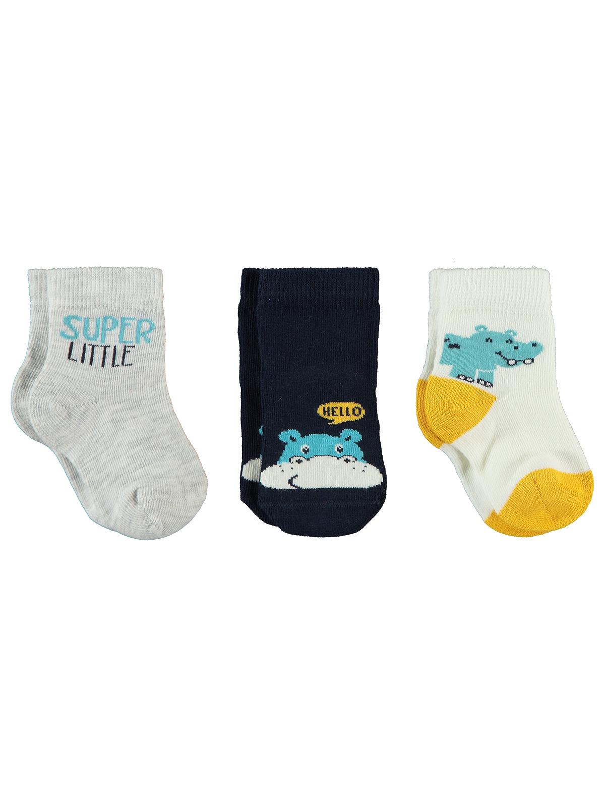 Civil Baby Erkek Bebek 3'lü Çorap 0-24 Ay Gri