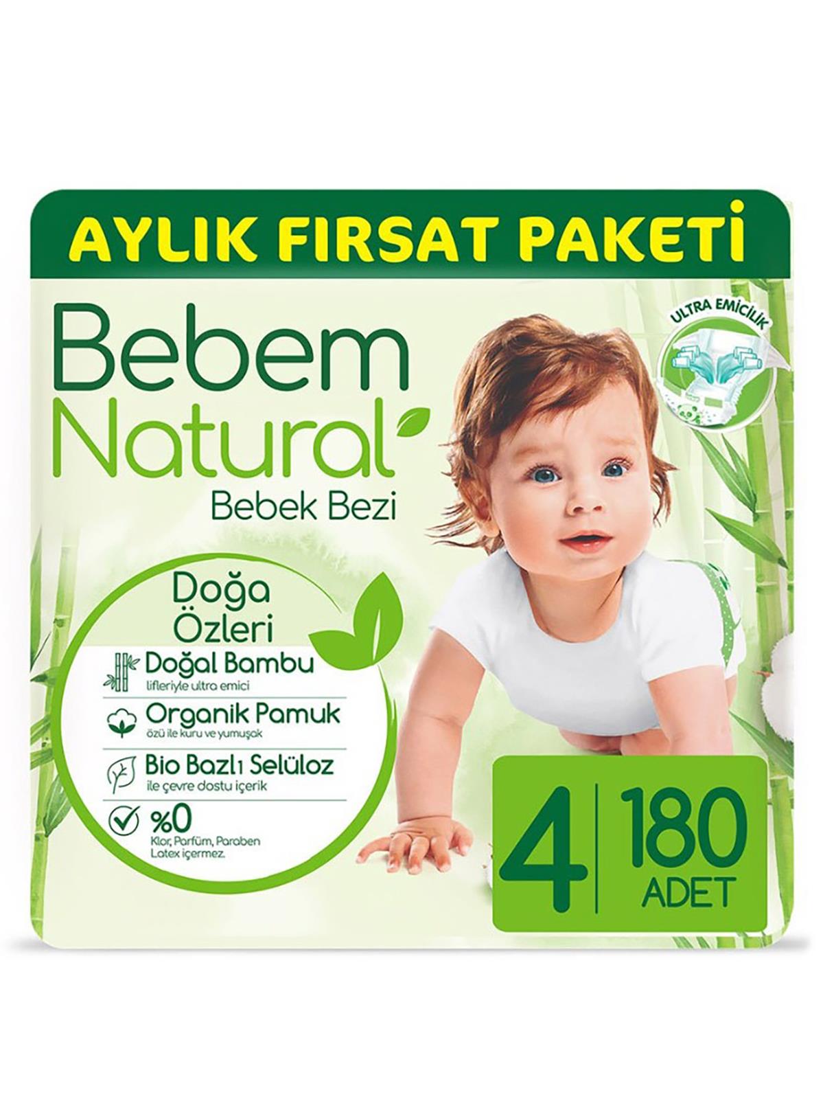 Bebem Natural Bebek Bezi Jumbo 4 Numara Maxi 180 Adet