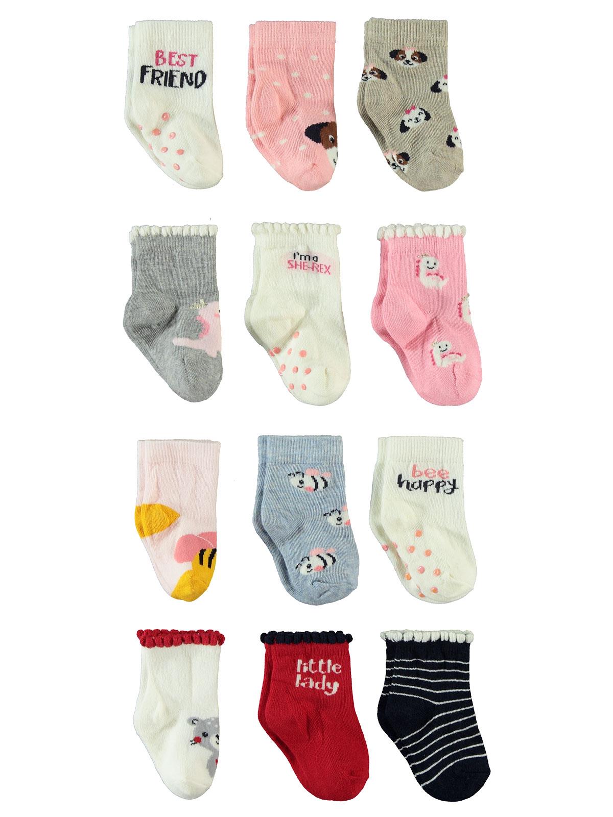 Step Kız Bebek 12'li  Çorap Set 0-24 Ay Ekru