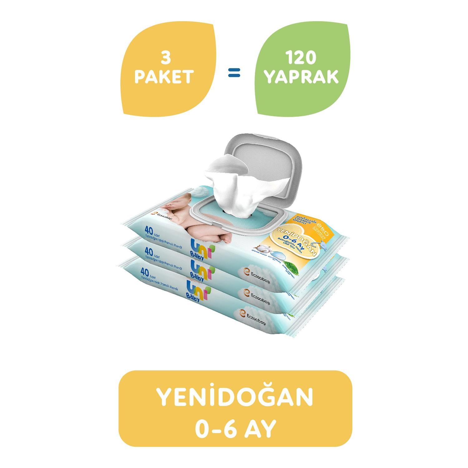 Unibaby Yenidoğan Islak Mendil 3x40 Yaprak