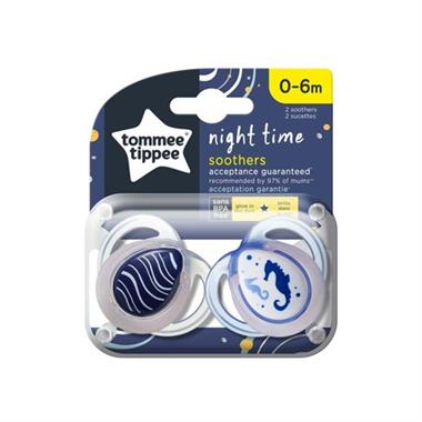 Tommee Tippee Night Time 2'li Ortodontik Silikon Emzik 0-6 Ay Açık Mavi 