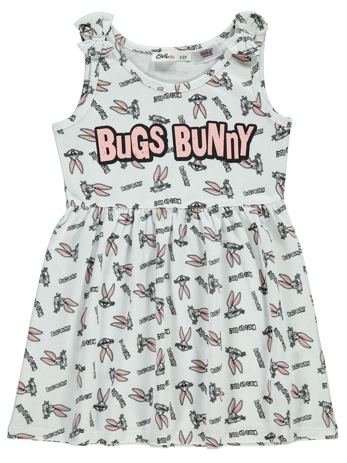 Bugs Bunny Kız Çocuk Elbise 2-5 Yaş Beyaz