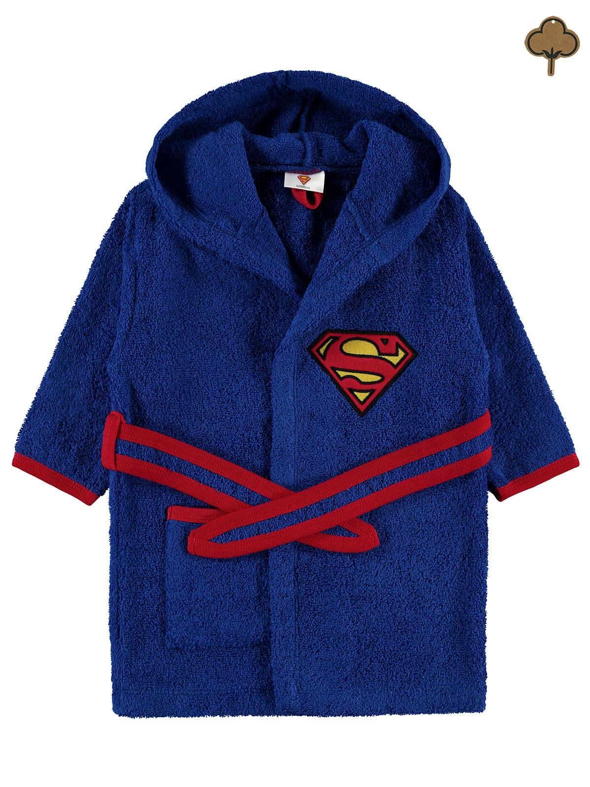 Superman Erkek Bebek Kapüşonlu Bornoz 0-24 Ay Saks Mavisi