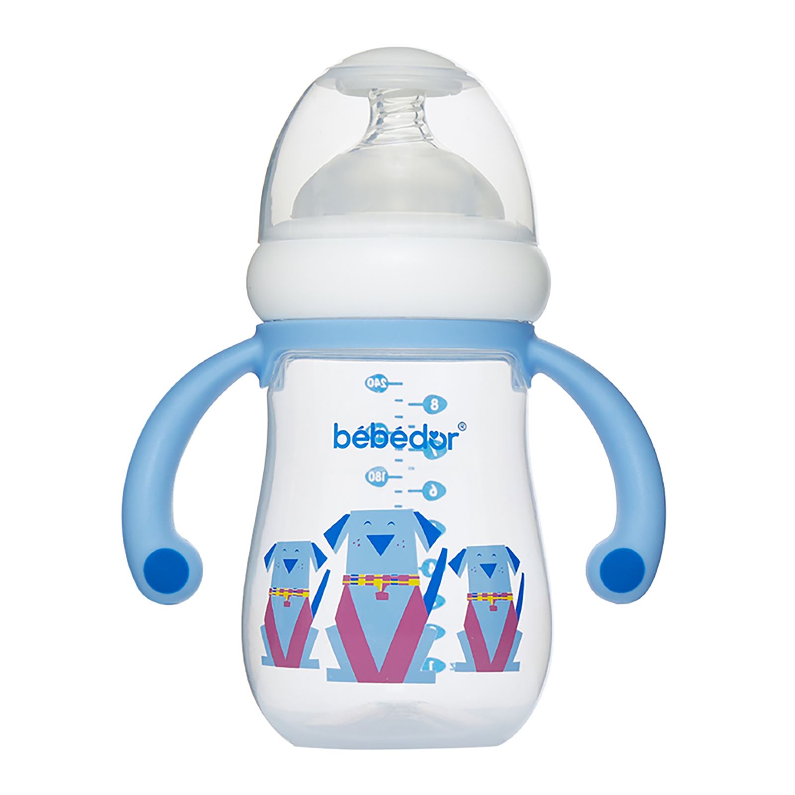Bebedor Geniş Ağızlı Kulplu PP Biberon 250 ml Mavi