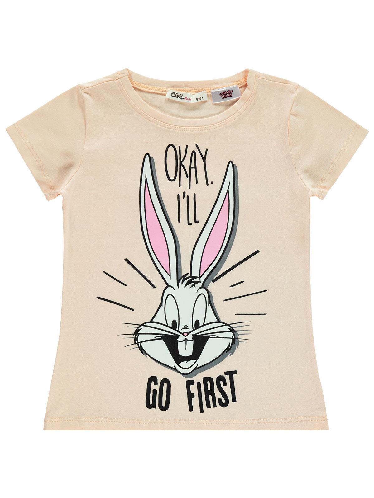Bugs Bunny Kız Çocuk Tişört 6-9 Yaş Somon
