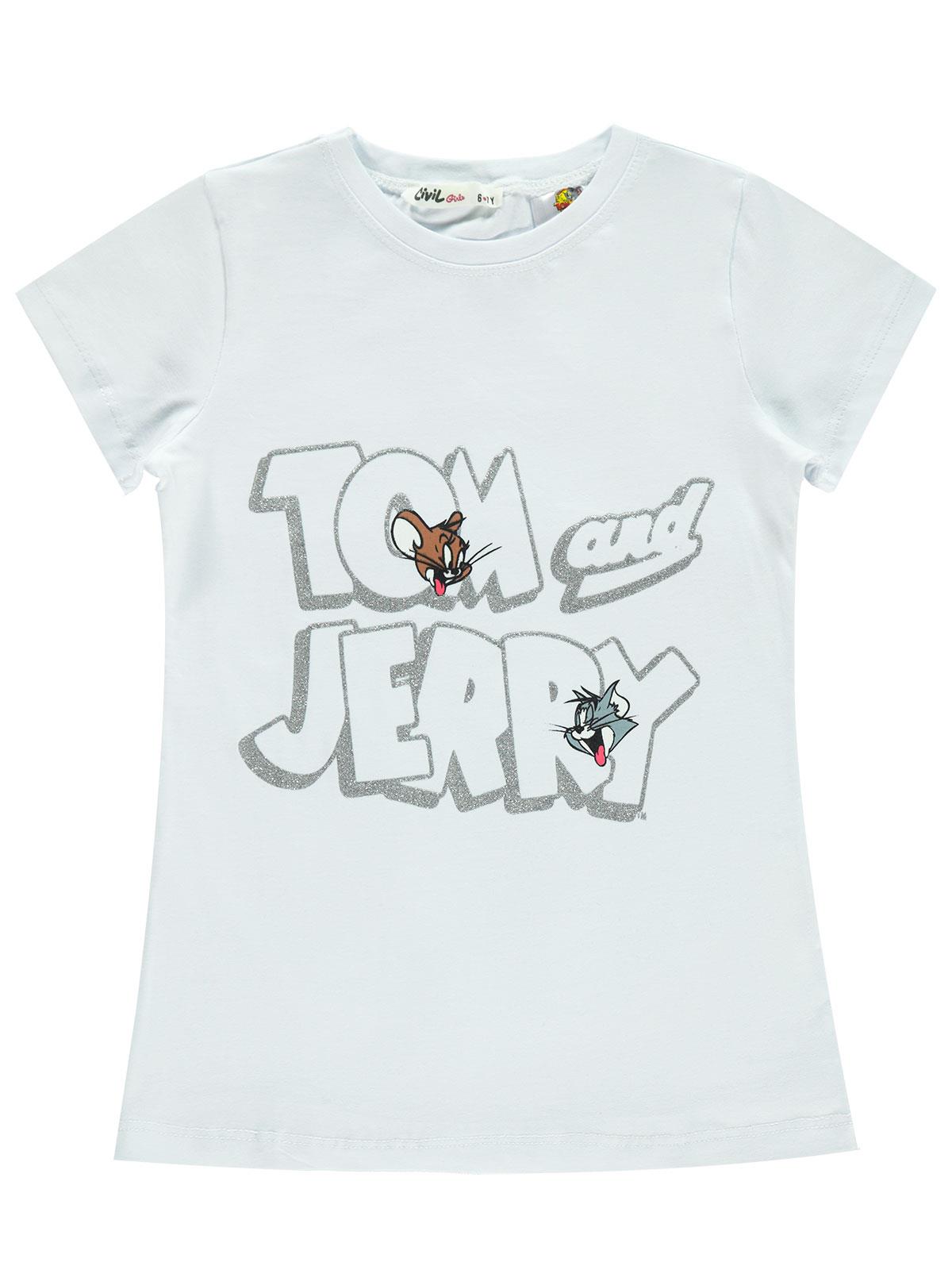 Tom And Jerrry Kız Çocuk Tişört 6-9 Yaş Beyaz