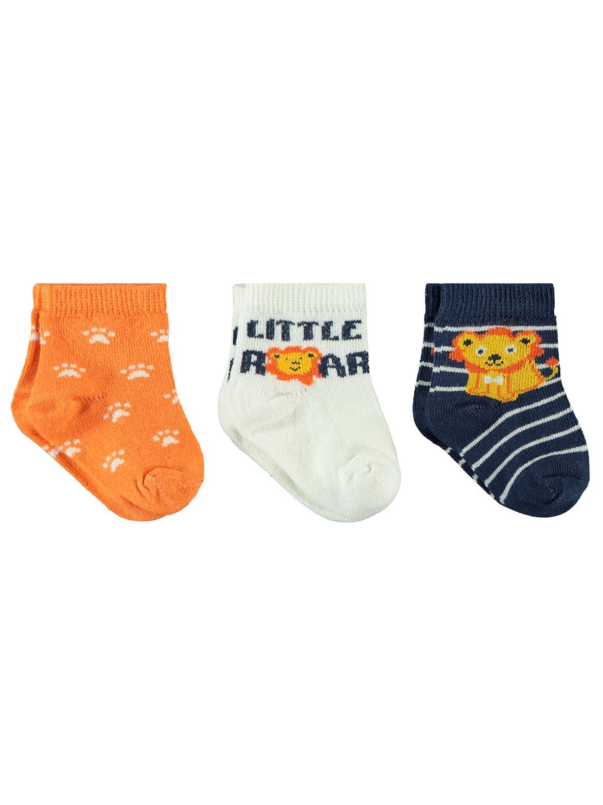 Civil Baby Erkek Bebek 3'lü Çorap Set 0-3 Ay Ekru