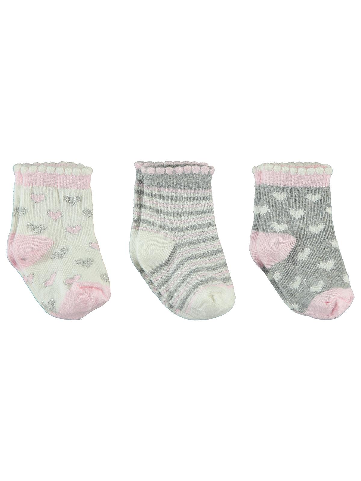 Civil Baby Kız Bebek 3'lü Çorap Set 0-3 Ay Gri