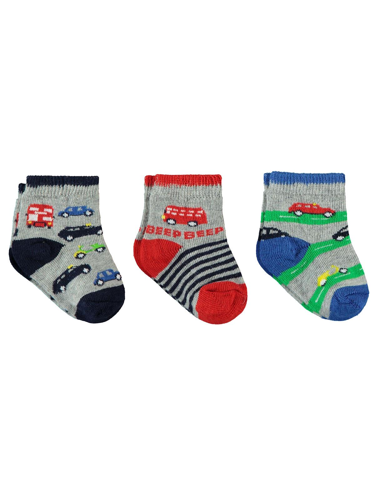 Civil Baby Erkek Bebek 3'lü Çorap Set 0-3 Ay Gri