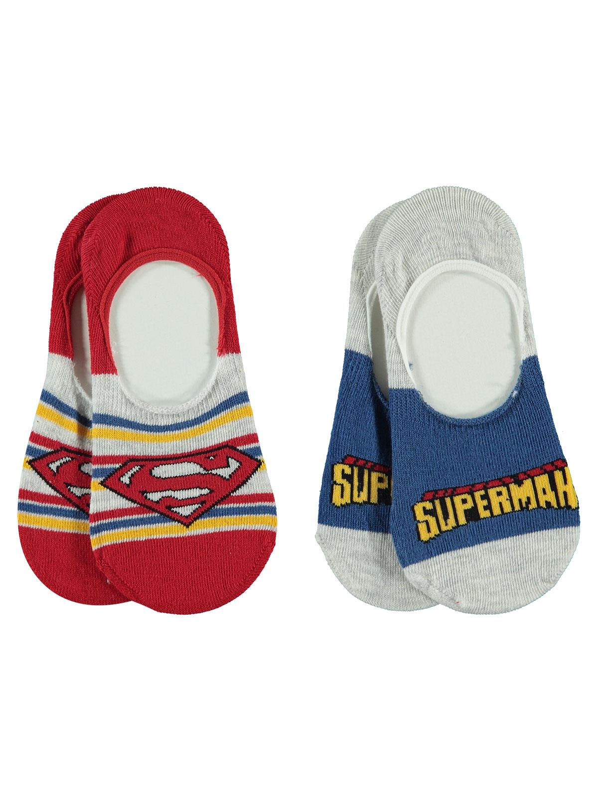 Superman Erkek Çocuk 2'li Babet Çorap 3-11 Yaş Kırmızı