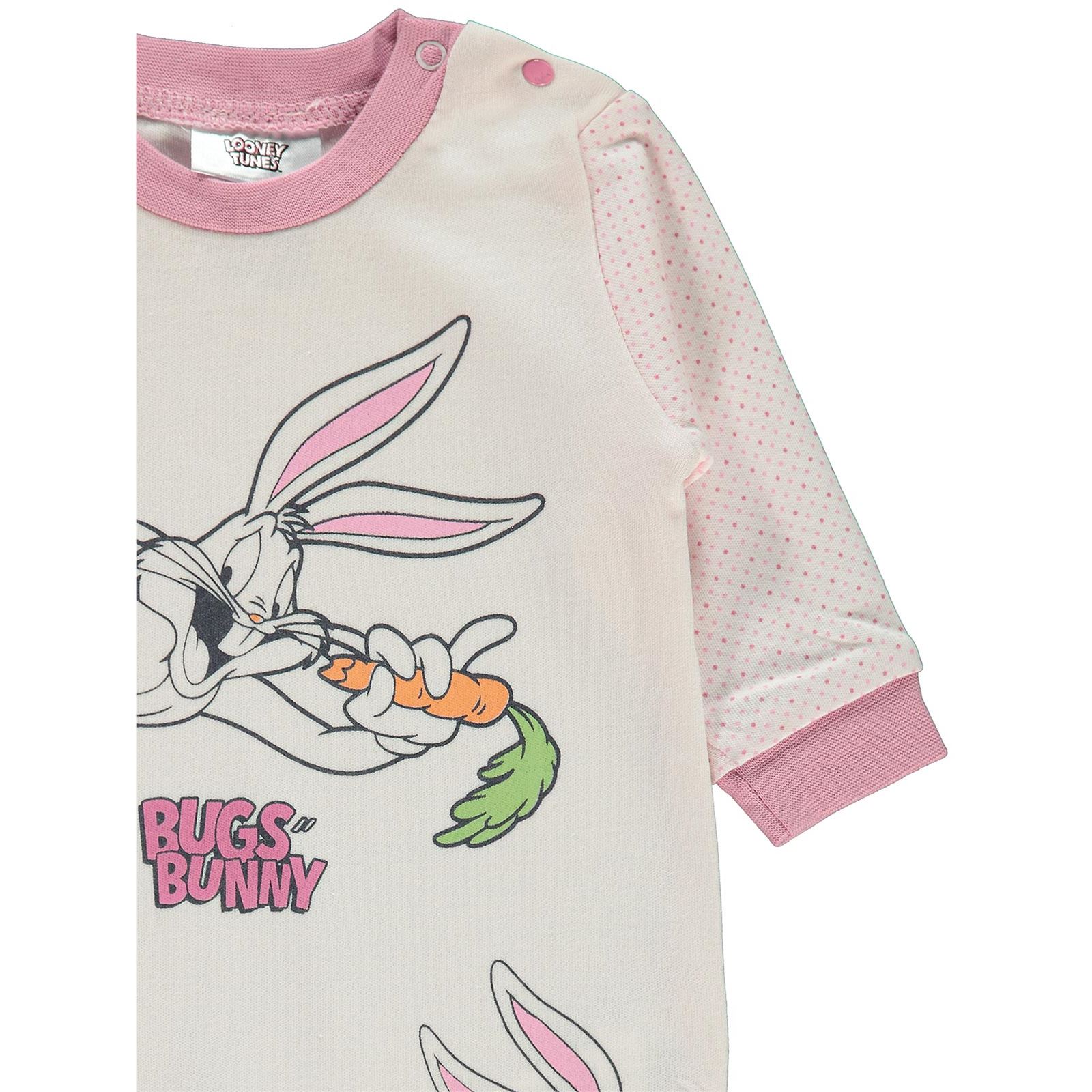Bugs Bunny Kız Bebek Patikli Tulum 0-6 Ay Pembe