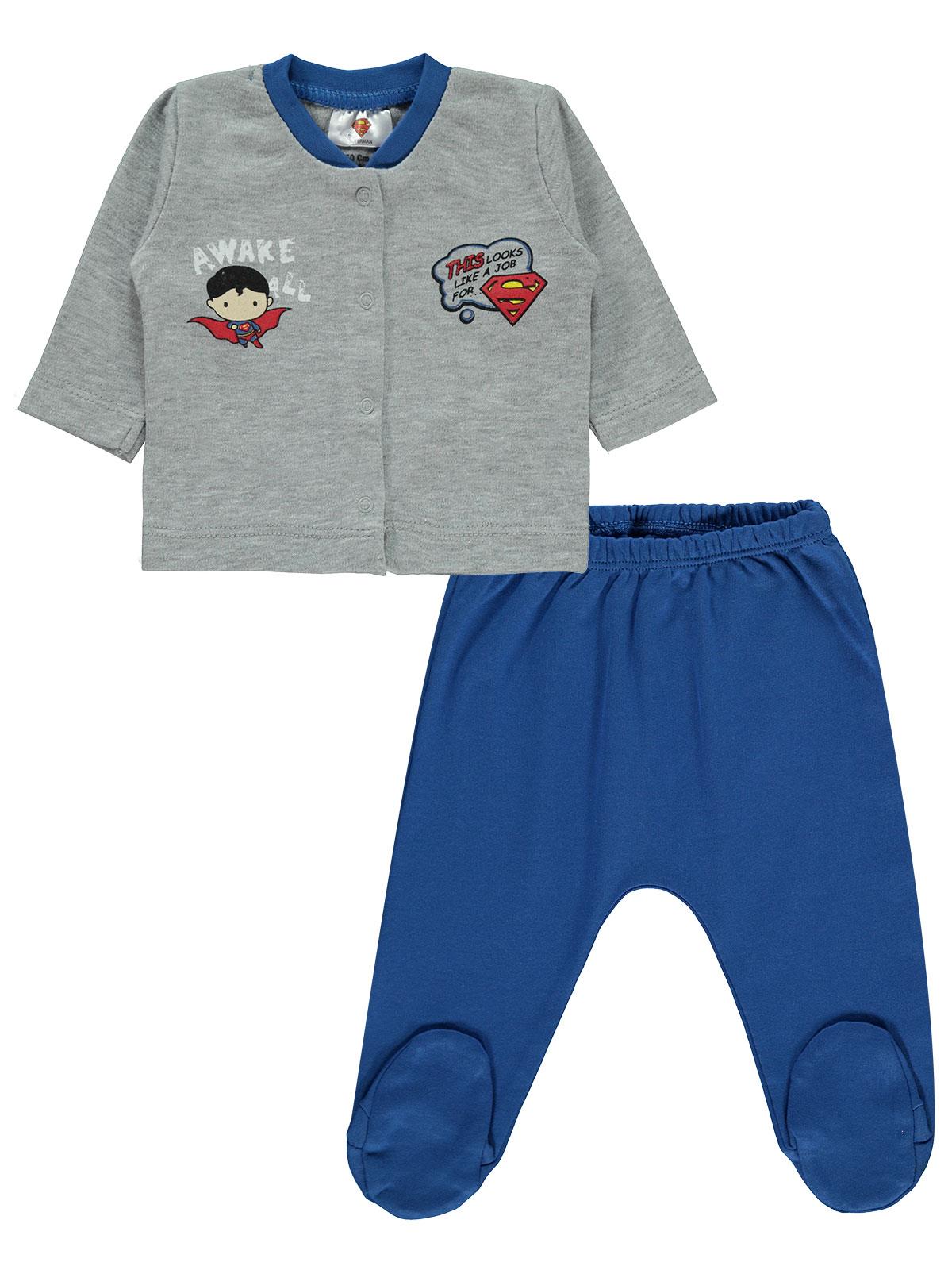 Superman Erkek Bebek Pijama Takımı 0-9 Ay Saks Mavisi