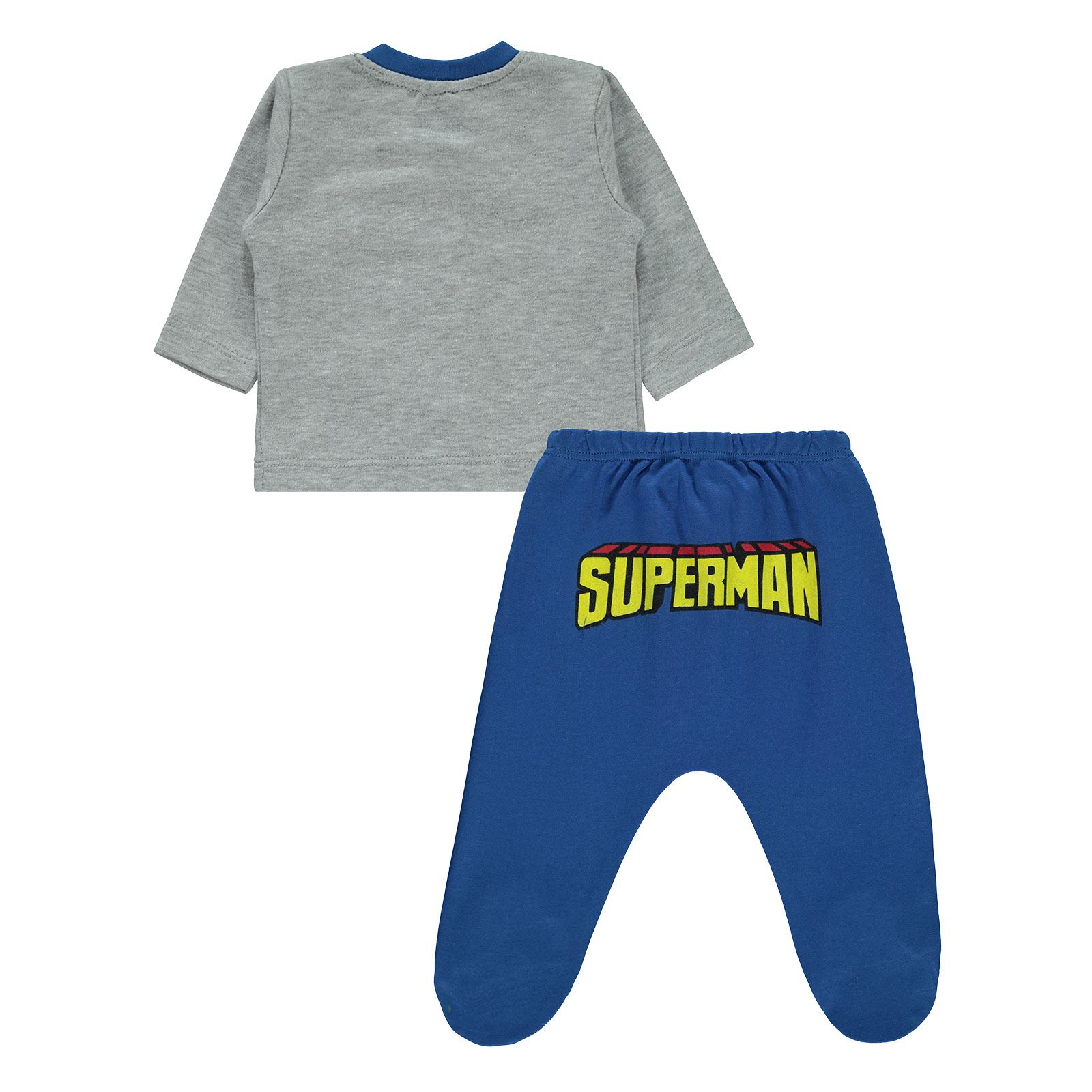Superman Erkek Bebek Pijama Takımı 0-9 Ay Saks Mavisi