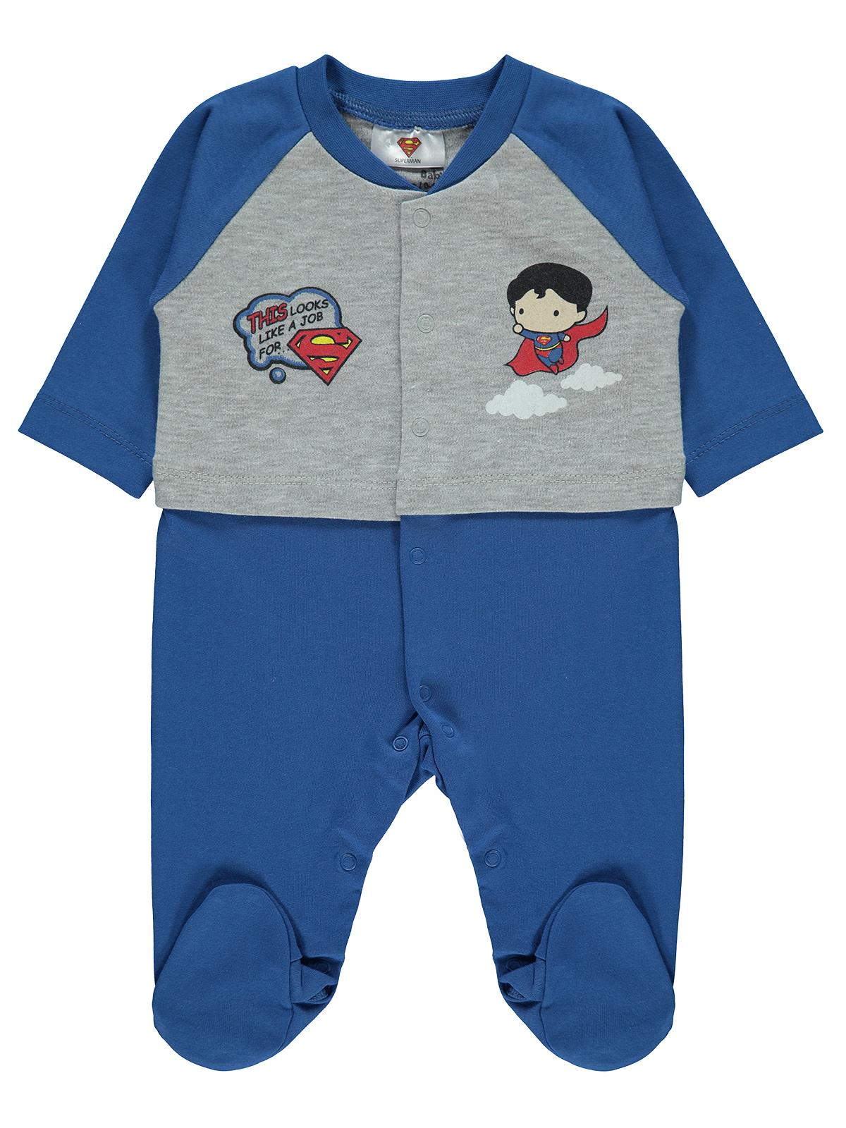 Superman Erkek Bebek Patikli Tulum 0-6 Ay Saks Mavisi