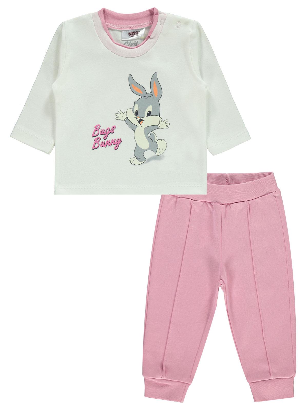 Bugs Bunny Kız Bebek Pijama Takımı 3-12 Ay Pembe