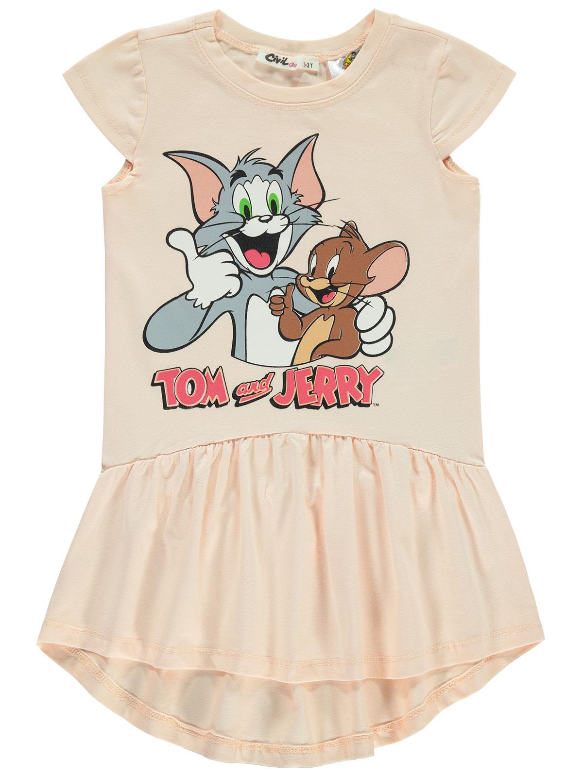 Tom And Jerry Kız Çocuk Elbise 2-5 Yaş Açık Somon