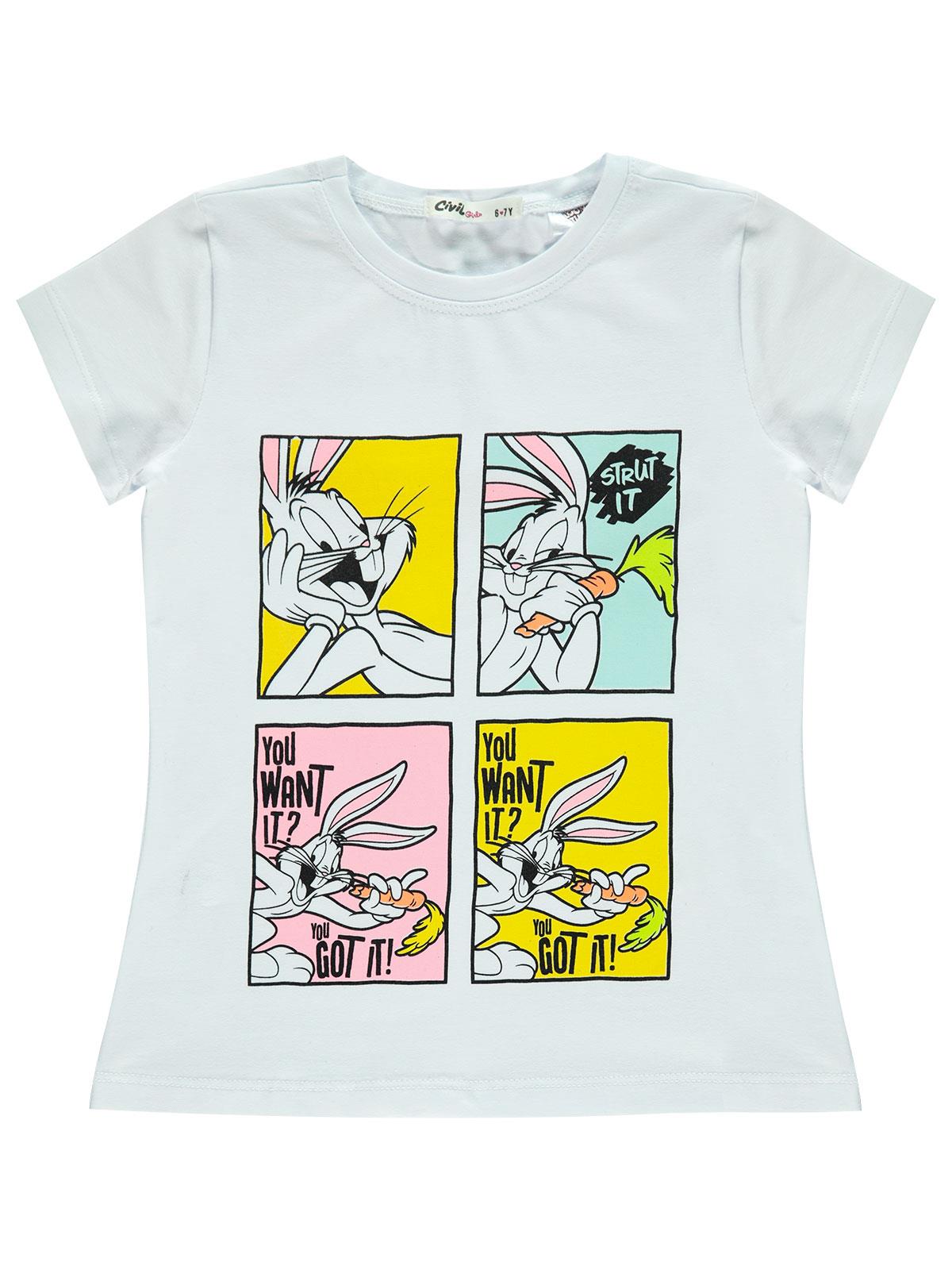 Bugs Bunny Kız Çocuk Tişört 6-9 Yaş Beyaz