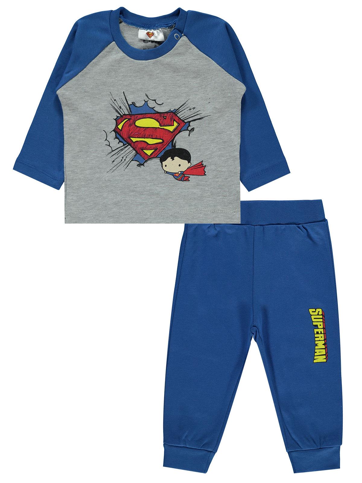 Superman Erkek Bebek Pijama Takımı 3-12 Ay Saks Mavisi