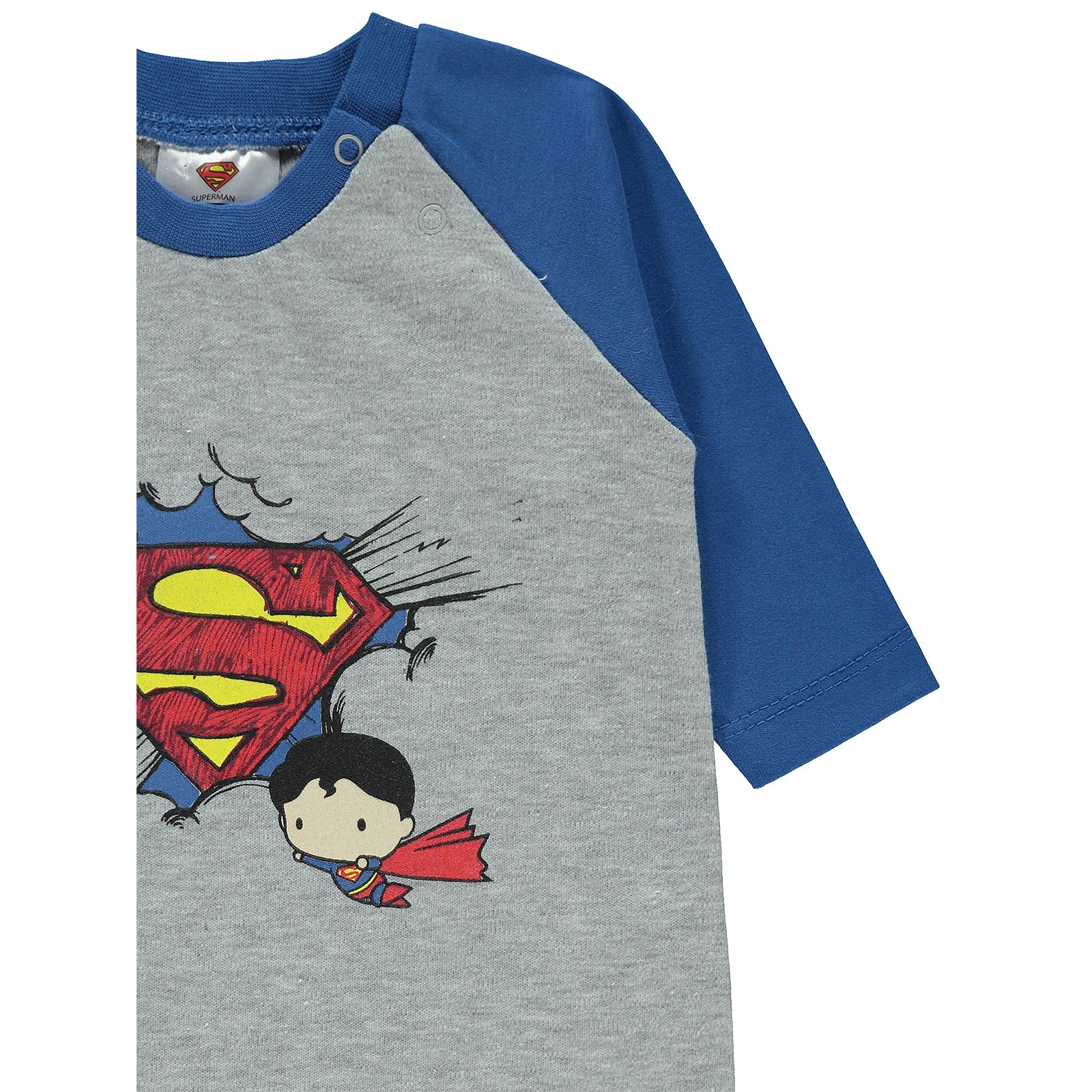 Superman Erkek Bebek Patiksiz Tulum 3-9 Ay Saks Mavisi