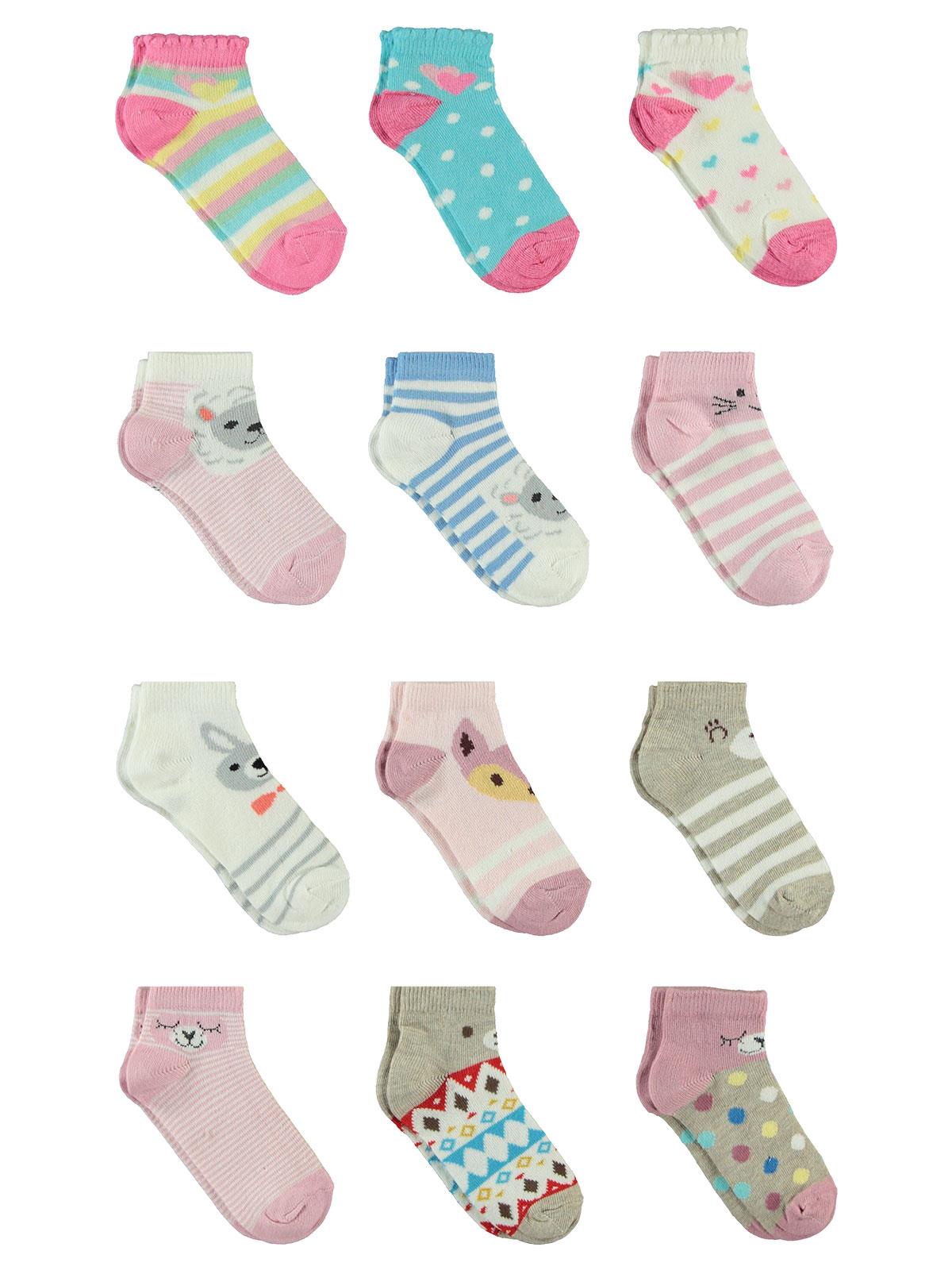 Civil Kız Çocuk 12'li Çorap Set 2-10 Yaş Pembe