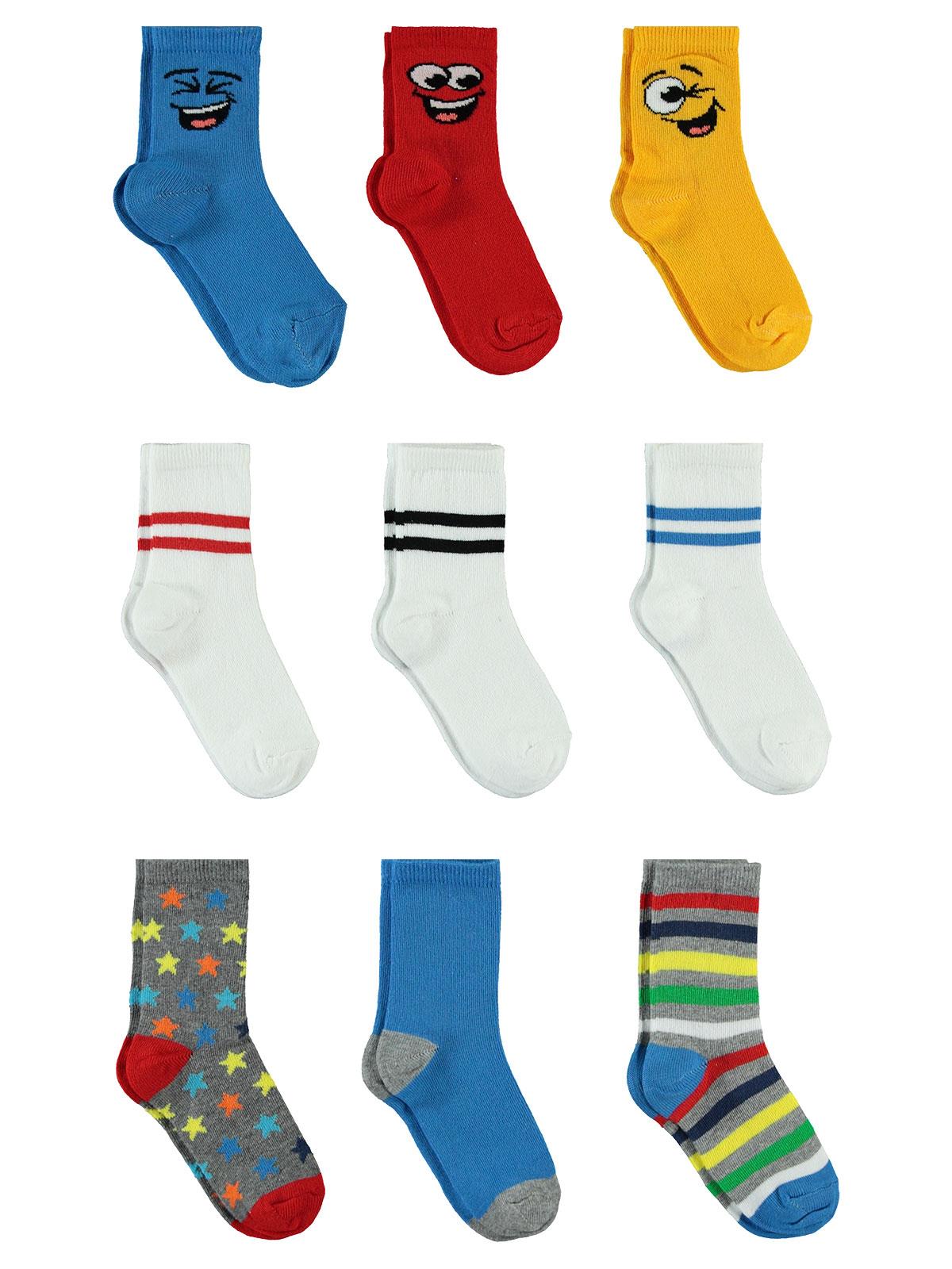Civil Erkek Çocuk 9'lu Çorap Set 2-10 Yaş Beyaz