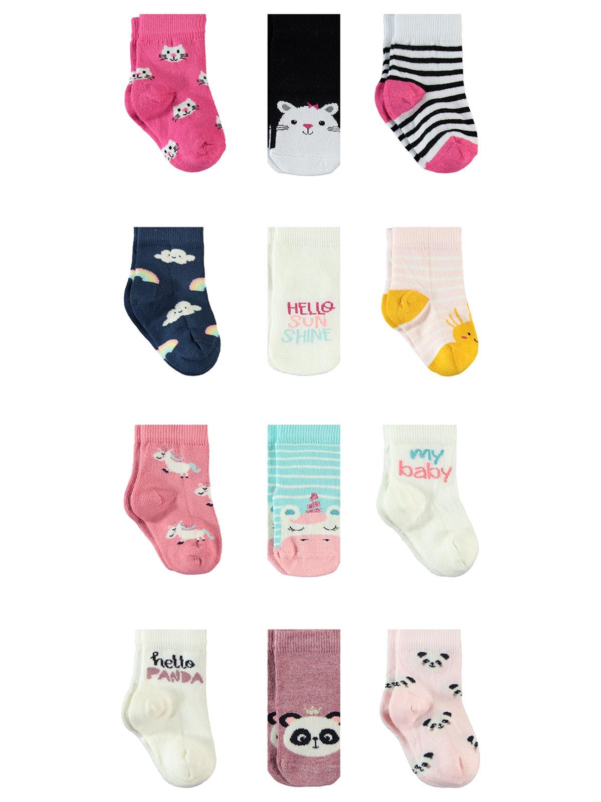 Step Kız Bebek 12'li Çorap Set 0-24 Ay Mürdüm