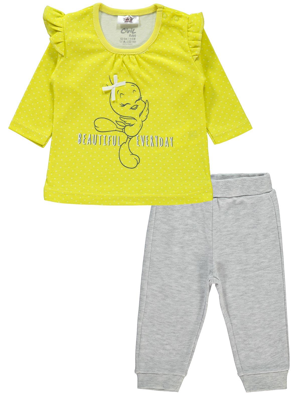 Tweety Kız Bebek Pijama Takımı 3-12 Ay Sarı