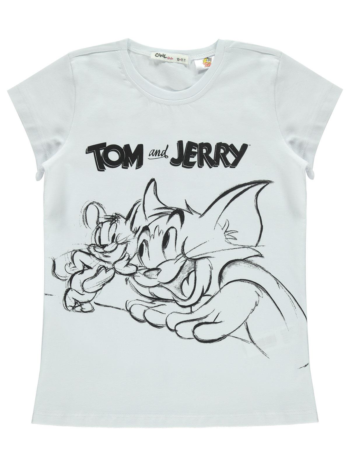 Tom And Jerry Kız Çocuk Tişört 10-13 Yaş Beyaz