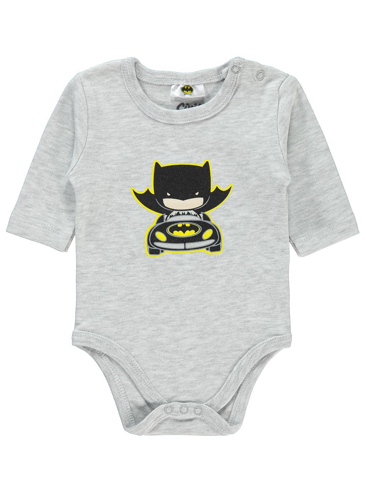 Batman Erkek Bebek Çıtçıtlı Badi 0-18 Ay Gri