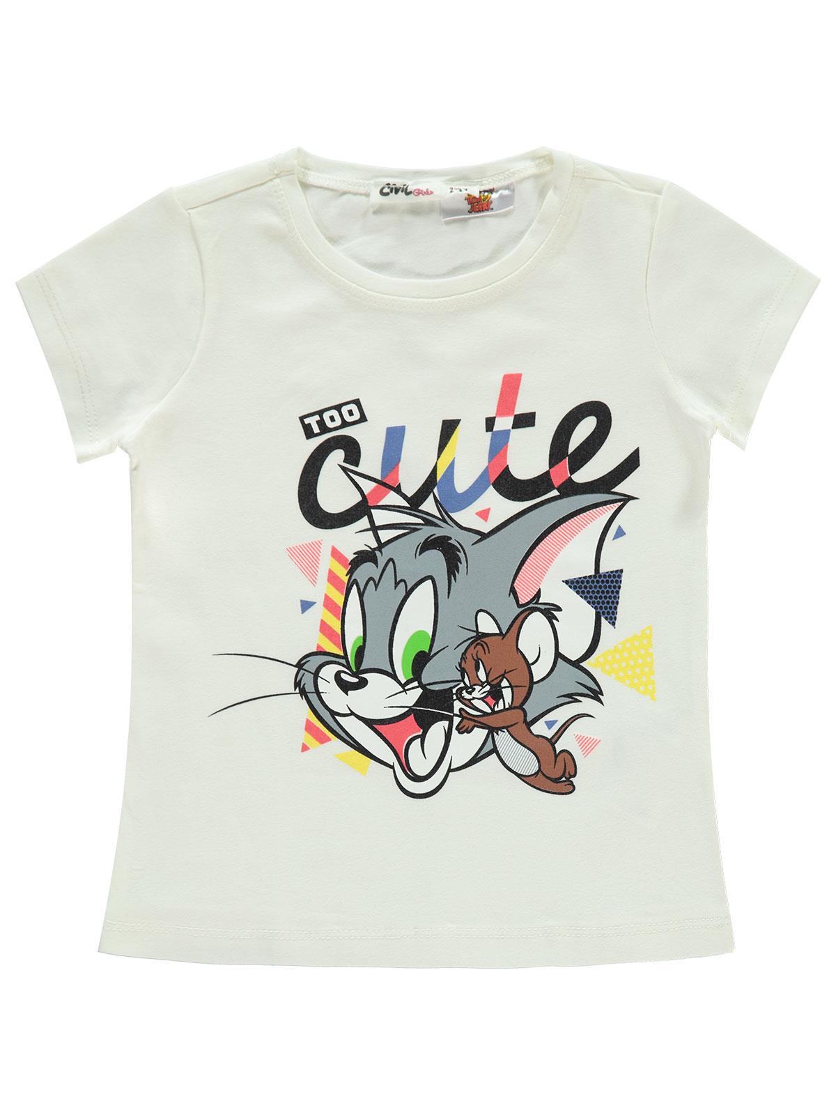 Tom Ve Jerry Kız Çocuk Tişört 2-5 Yaş Ekru