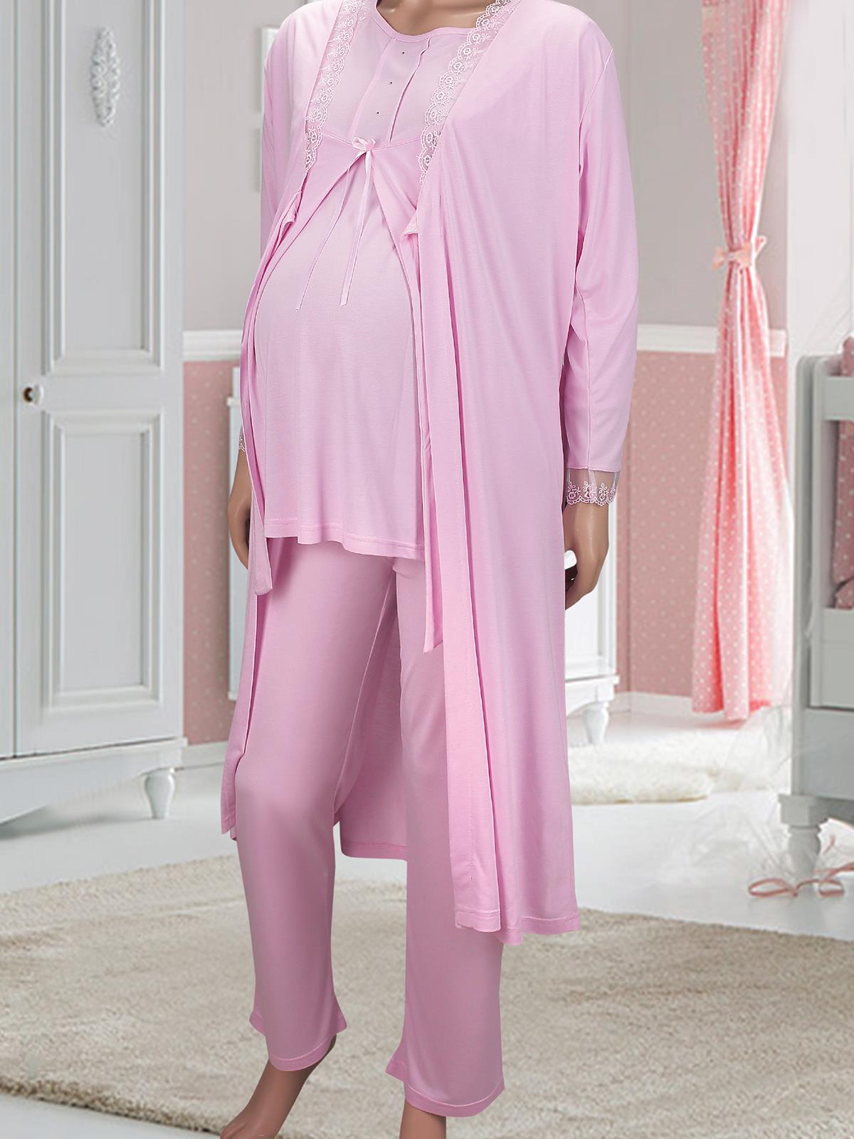 Deep Sleep Kadın Hamile 3'lü Pijama Takımı Pembe