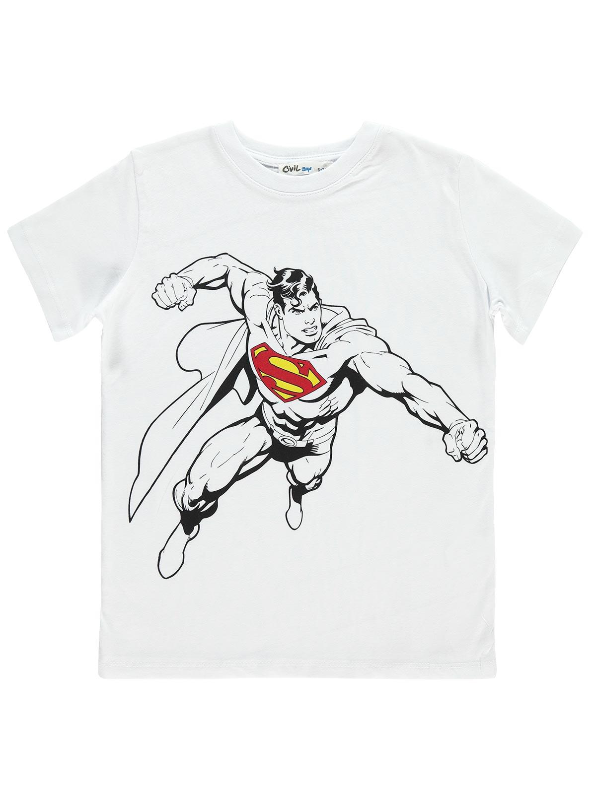 Süperman Erkek Çocuk Tişört 6-9 Yaş  Beyaz