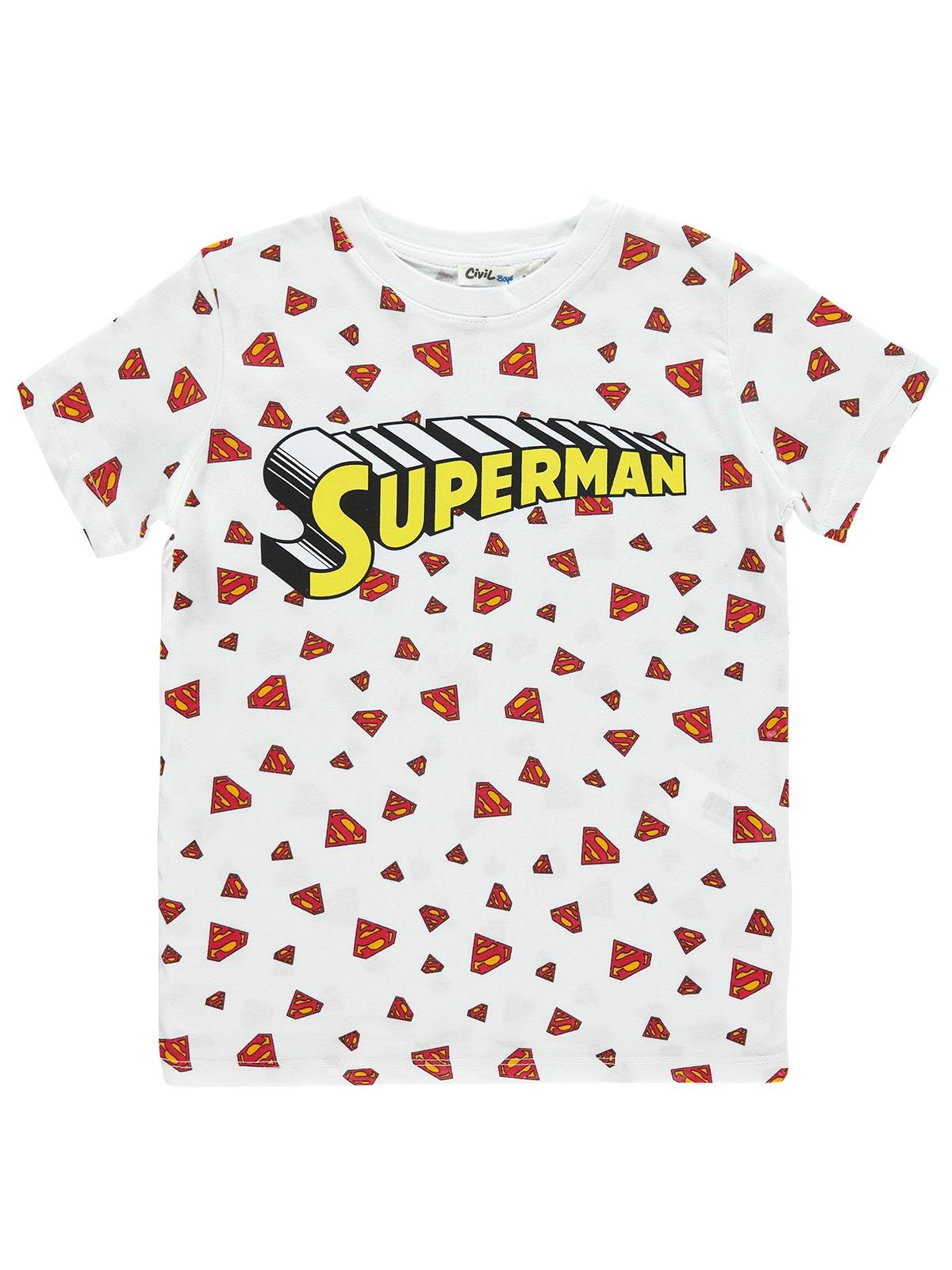Süperman Erkek Çocuk Tişört 6-9 Yaş  Beyaz