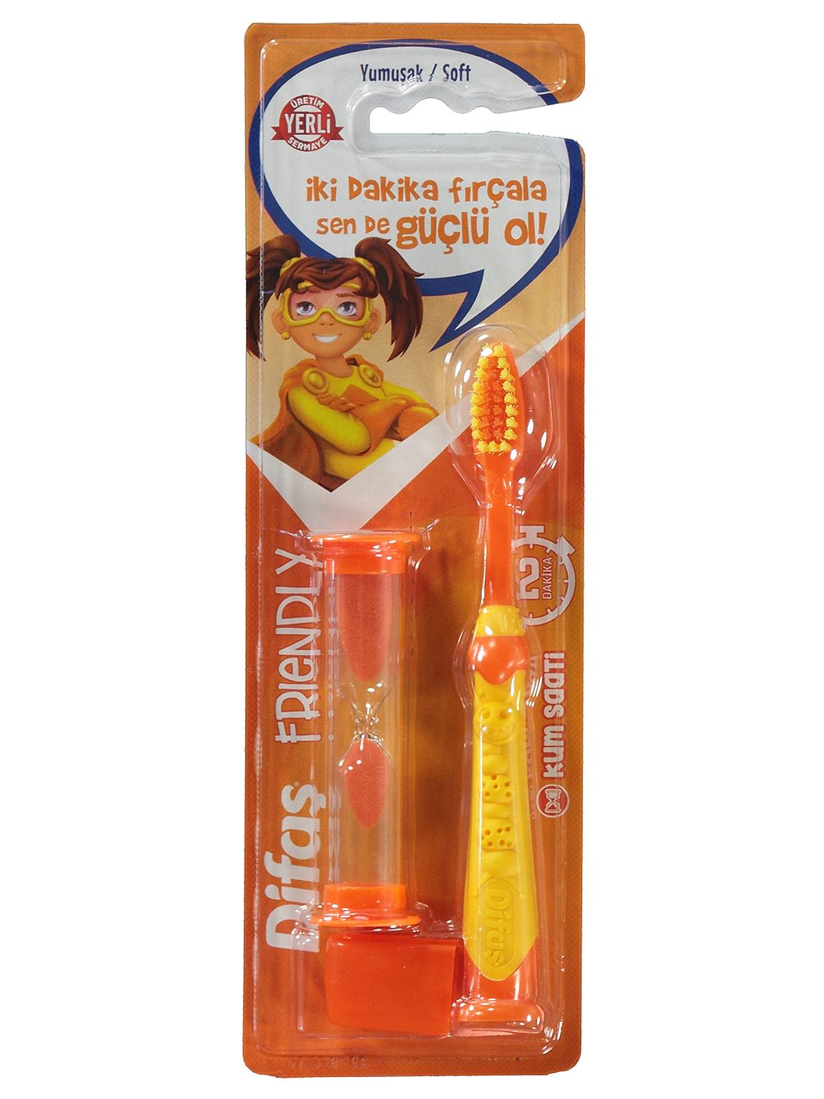 Difaş Friendly Çocuk Diş Fırçası Yumuşak + Kum Saati Hediyeli Sarı