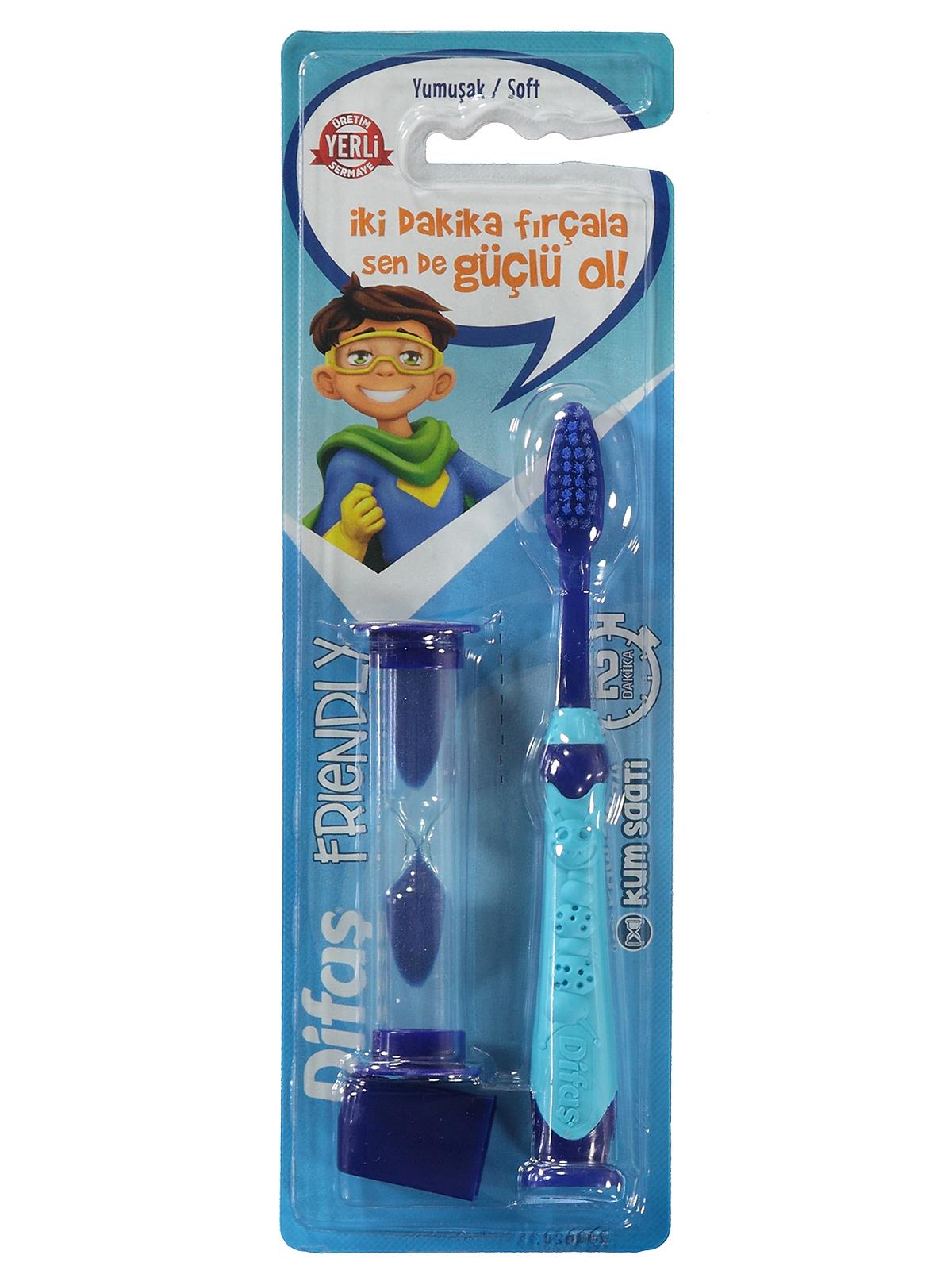 Difaş Friendly Çocuk Diş Fırçası Yumuşak + Kum Saati Hediyeli Mavi