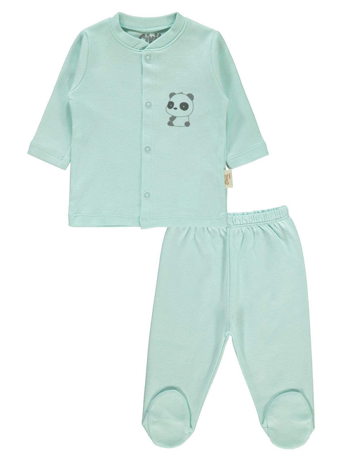 Civil Baby Bebek Organik Pijama Takımı 0-9 Ayı Mint Yeşili