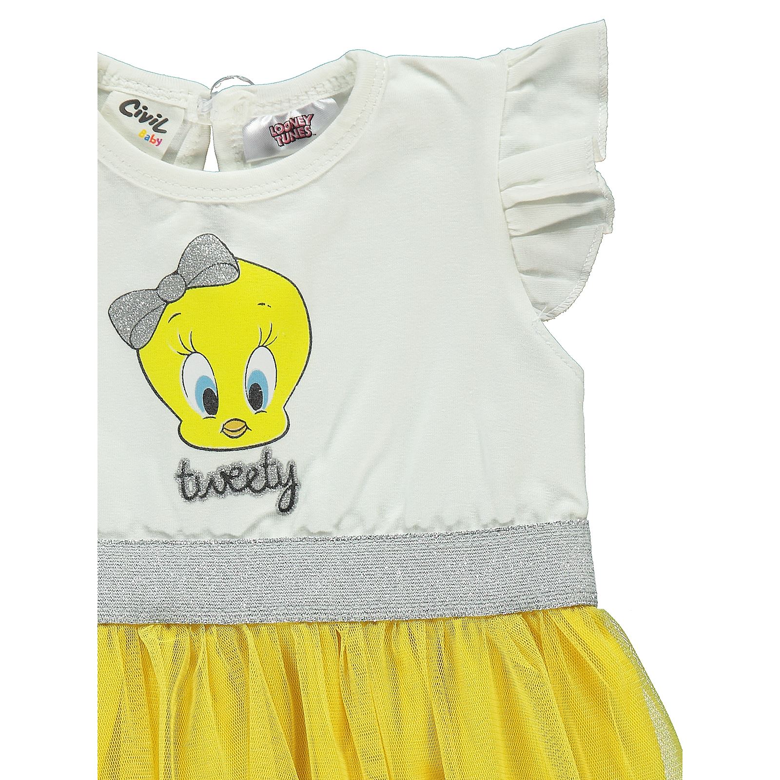 Tweety Kız Bebek Elbise 6-18 Ay Ekru