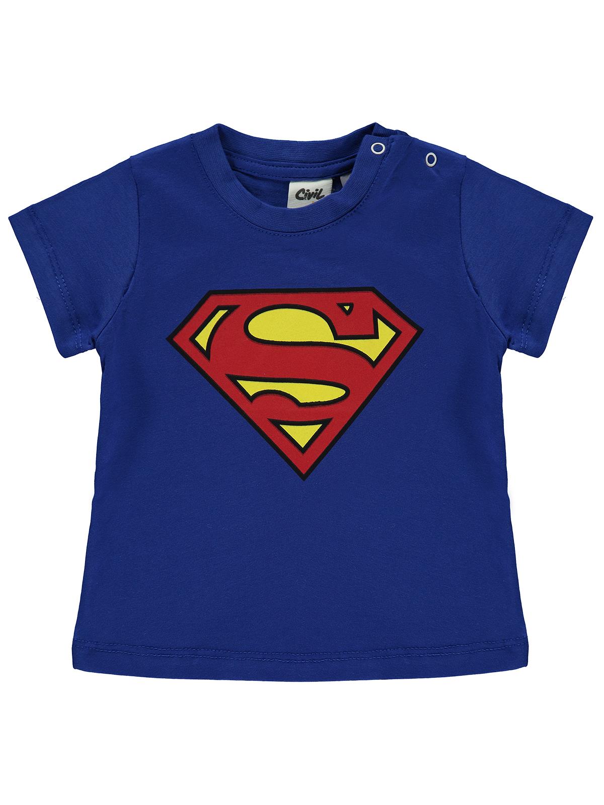 Süperman Erkek Bebek Tişört 6-18 Ay Saks Mavisi