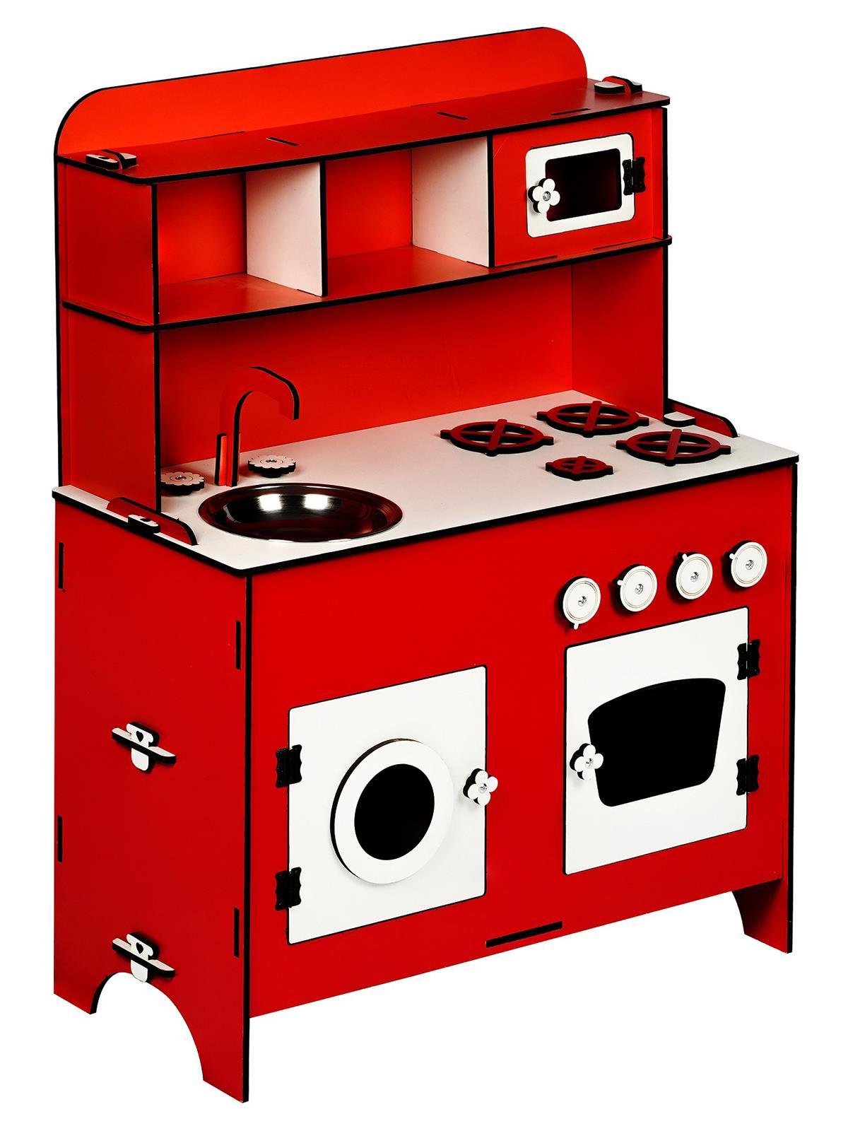 Montessori̇ Ahşap Oyun Mutfağı Portati̇f Kırmızı