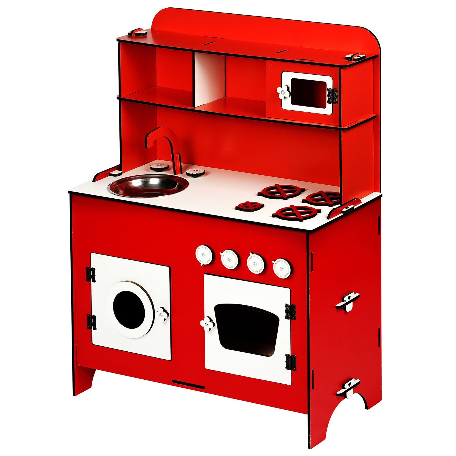 Montessori̇ Ahşap Oyun Mutfağı Portati̇f Kırmızı