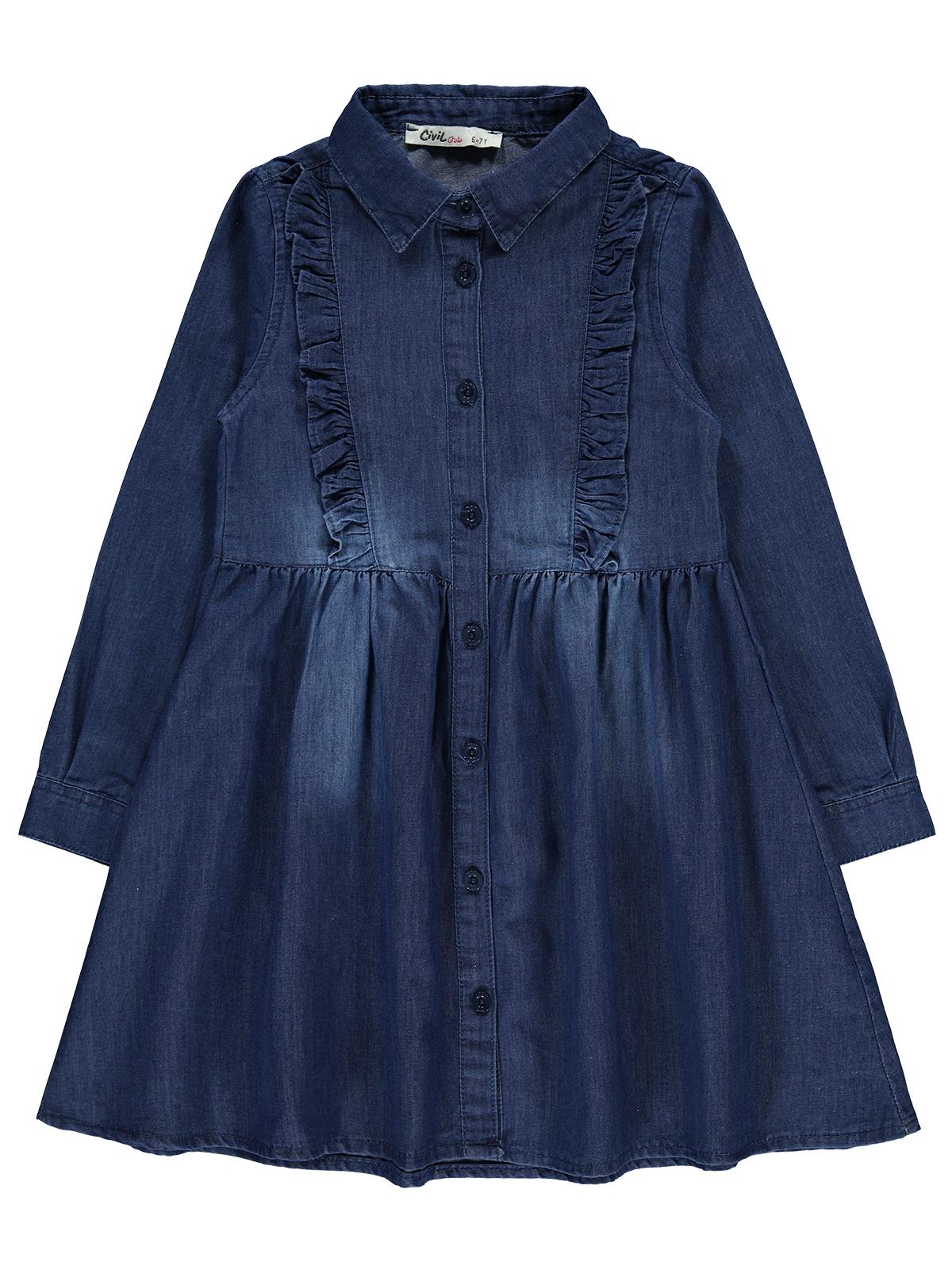 Civil Girls Kız Çocuk Kot Elbise 6-9 Yaş Mavi