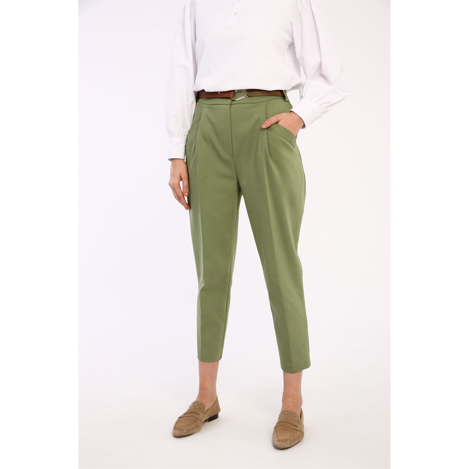 Yeşil Derin Pileli Pantolon