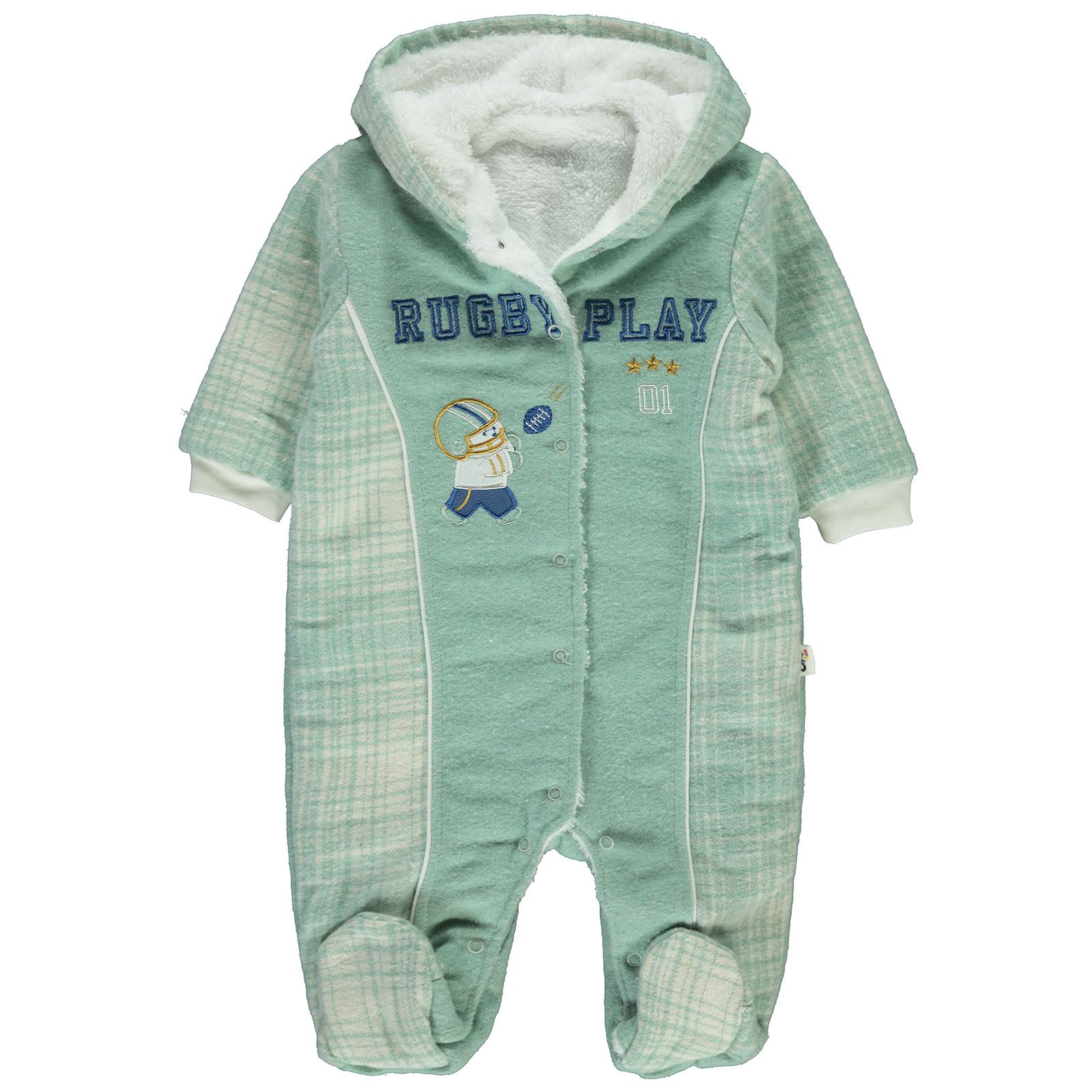 Civil Baby Erkek Bebek Kapüşonlu Tulum 3-12 Ay Yeşil