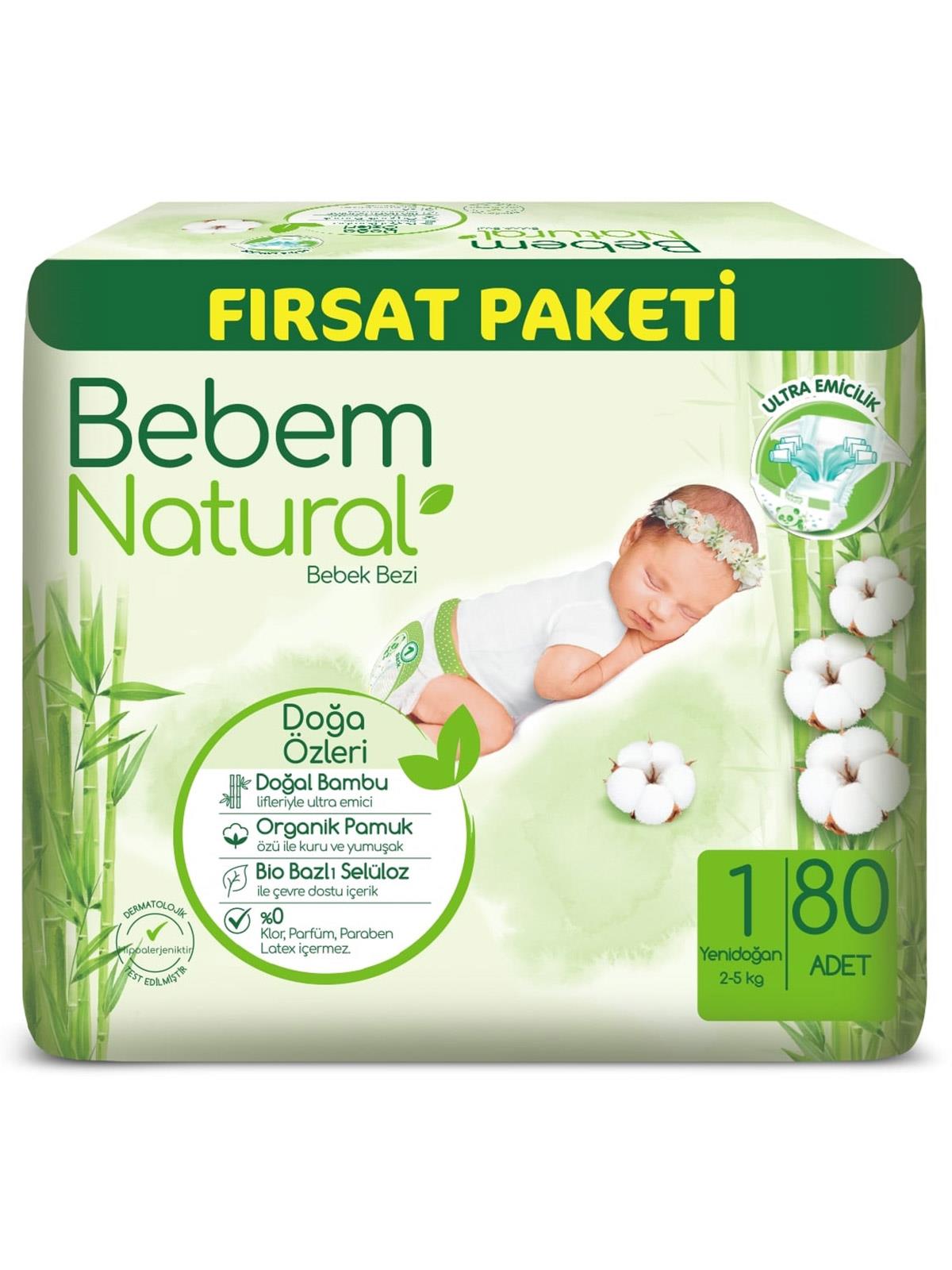 Bebem Natural Bebek Bezi Fırsat Paketi 1 Beden Yenidoğan 80 Adet
