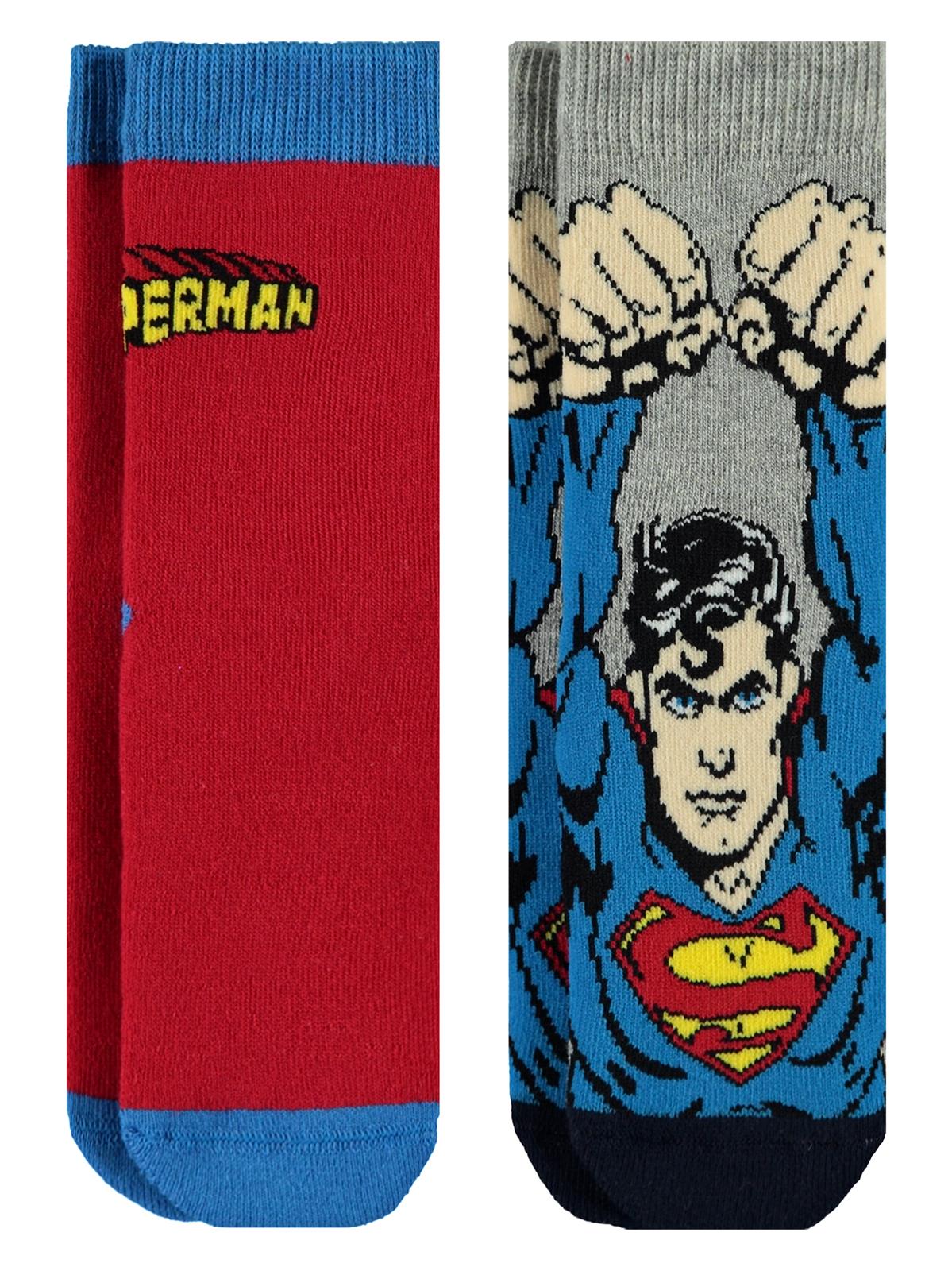 Superman Erkek Çocuk 2'li Çorap 3-11 Yaş Gri
