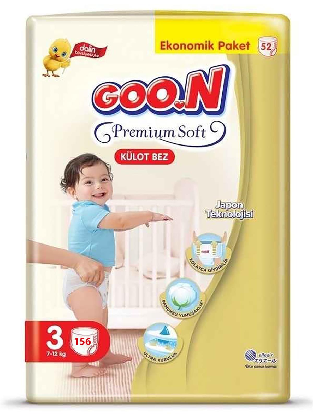 Goon Premium Soft Külot Bebek Bezi Aylık Fırsat Paketi 3 Beden 156 Adet