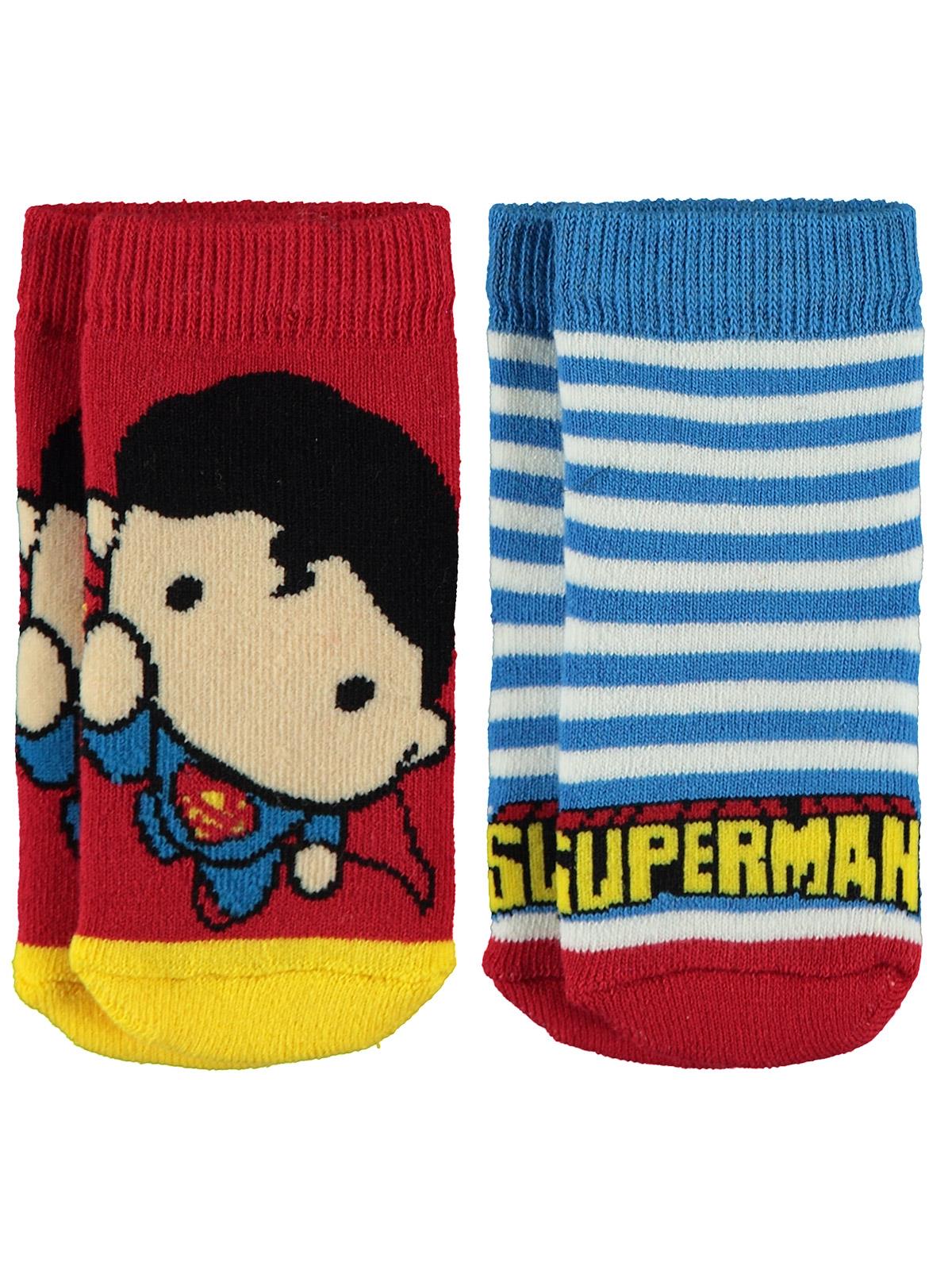 Superman Erkek Bebek 2'li Çorap Set 0-24 Ay Kırmızı